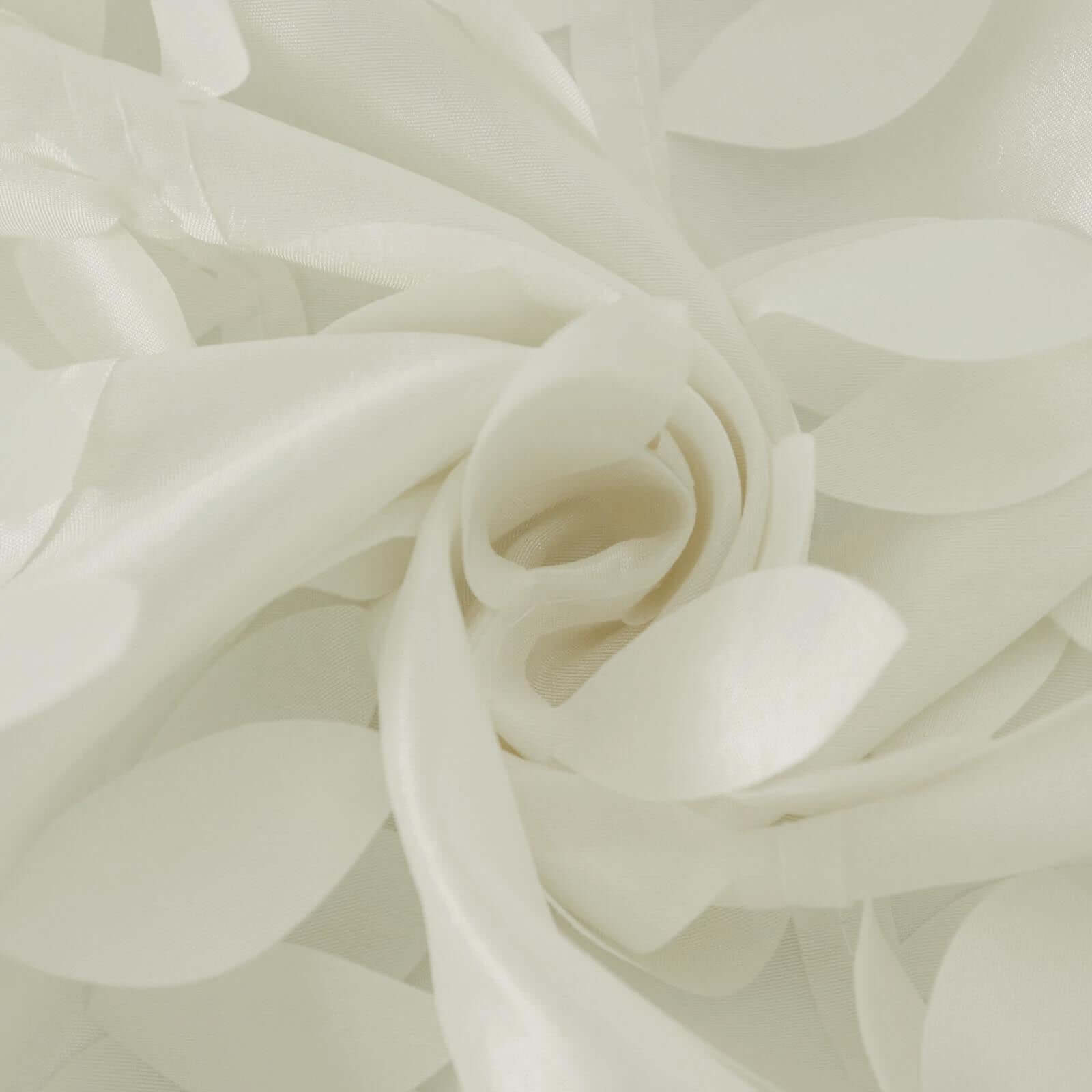 Ivory 132' Taffeta Round Tablecloth with Stunning 3D Leaf Petal Design