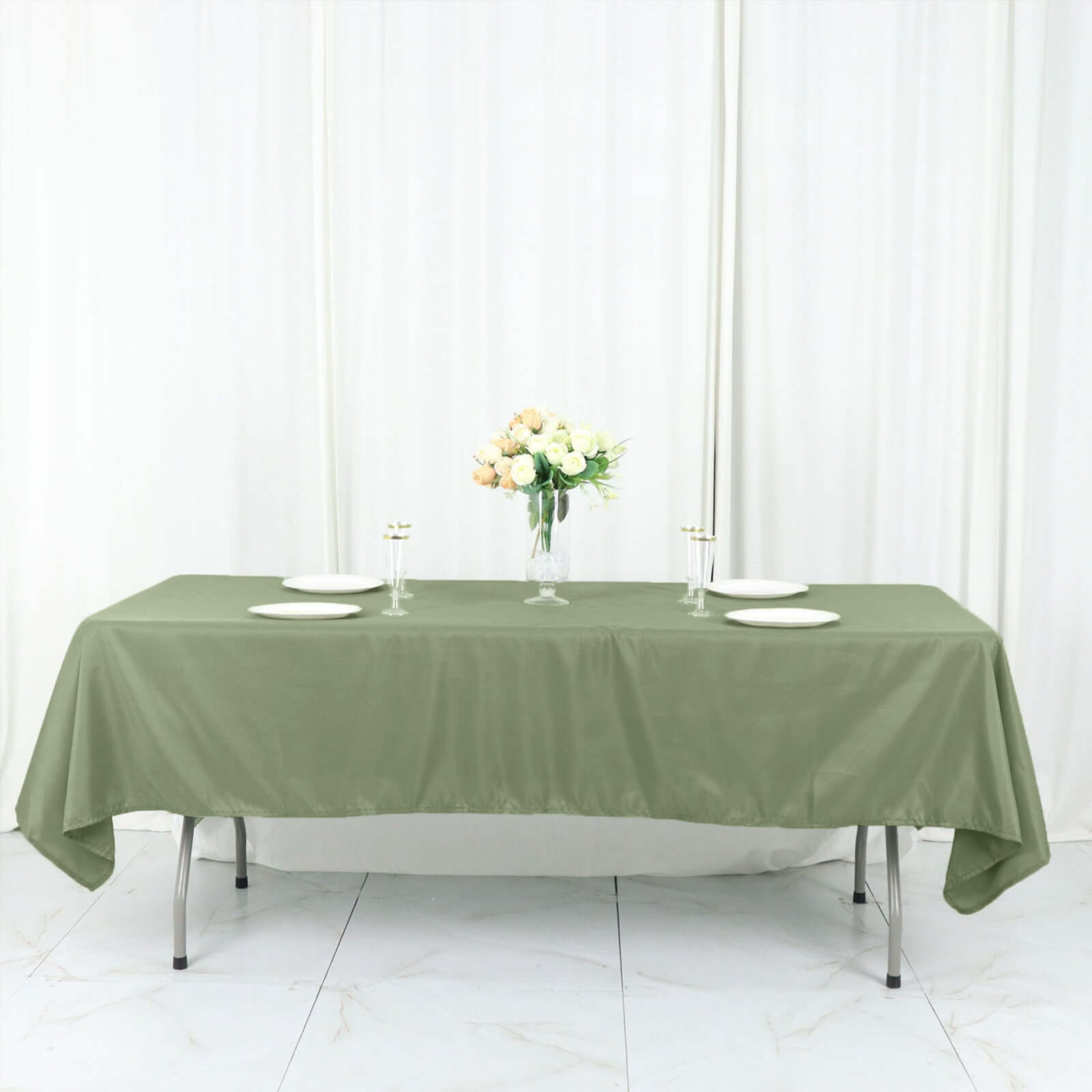 Hot Sale! Wrinkle-Resistant 60x126 Rectangle Polyester Tablecloth in Dusty Sage Green