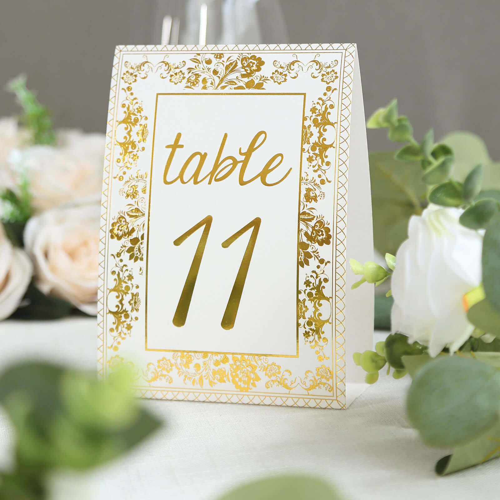 25-Piece Set of Double-Sided Free-Standing Wedding Table Numbers 1-25 in White & Metallic Gold French Toile Style
