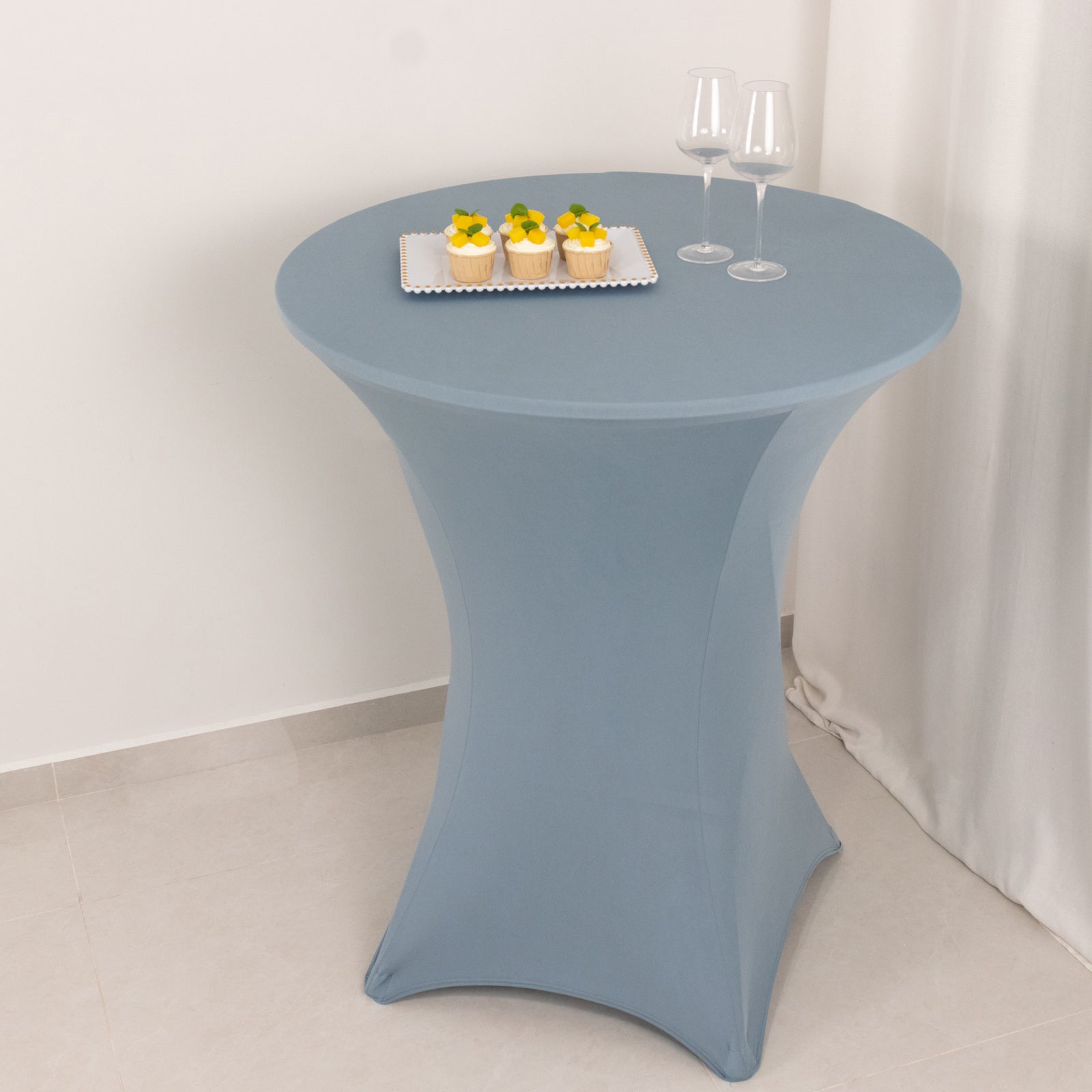 Dusty Blue Spandex Stretch Fitted Cocktail Table Cover - 33 - 36 Inches, Easy to Maintain