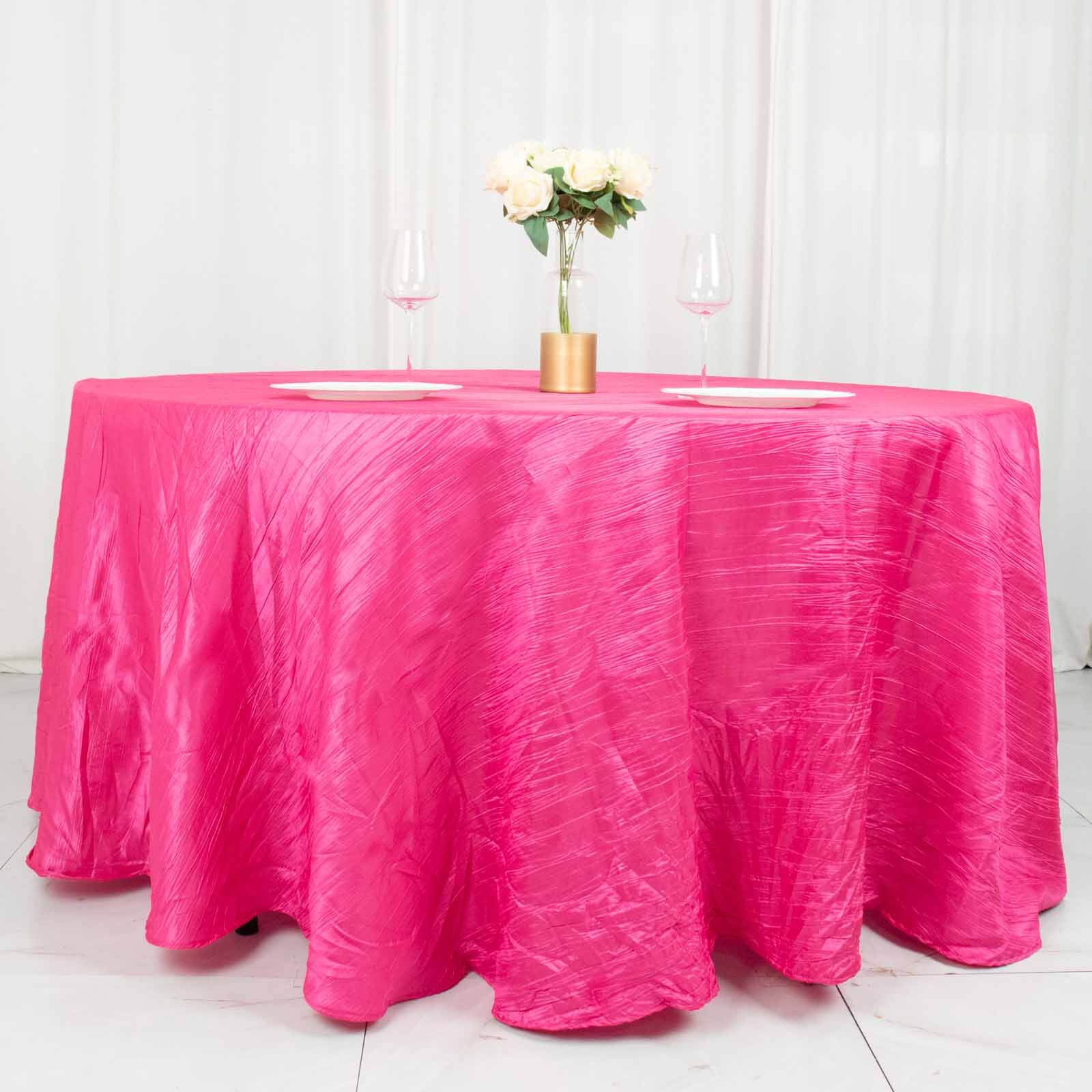Seamless Accordion Crinkle Fuchsia Taffeta 120 Round Tablecloth