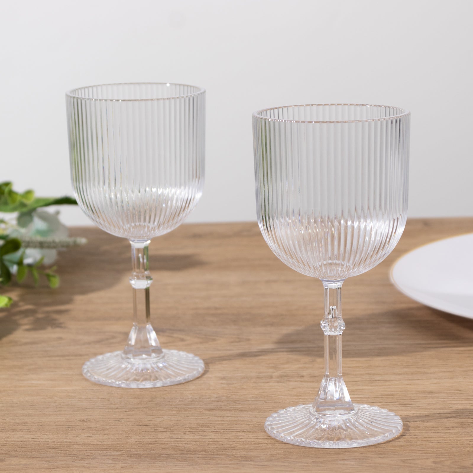 Get 12-Pack of 9oz Clear Vintage Ribbed Reusable Shatterproof Plastic Wine Goblets
