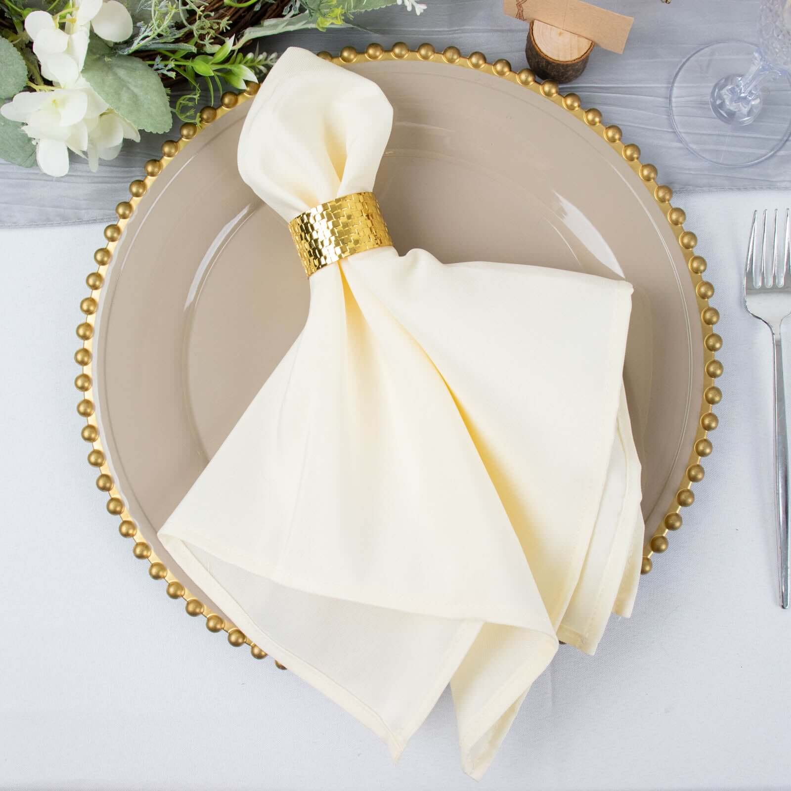 5-Pack Ivory 20x20 Premium Polyester Dinner Napkins - Wrinkle-Resistant & Durable