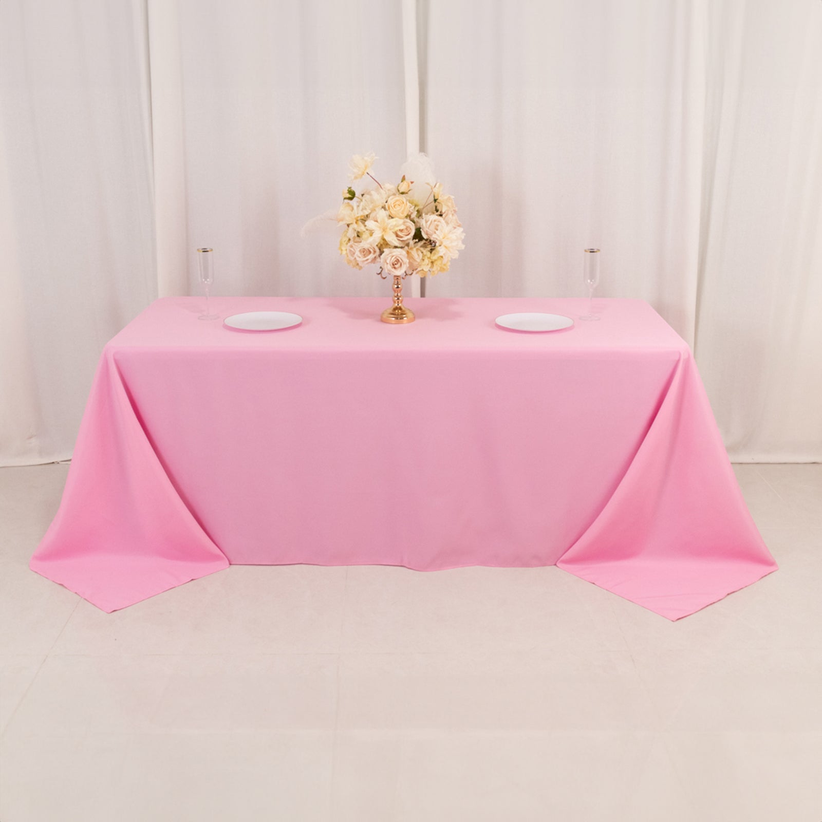 Hot Sale! Seamless 220GSM Stain-Resistant Pink Premium Polyester Rectangle Tablecloth 90x132