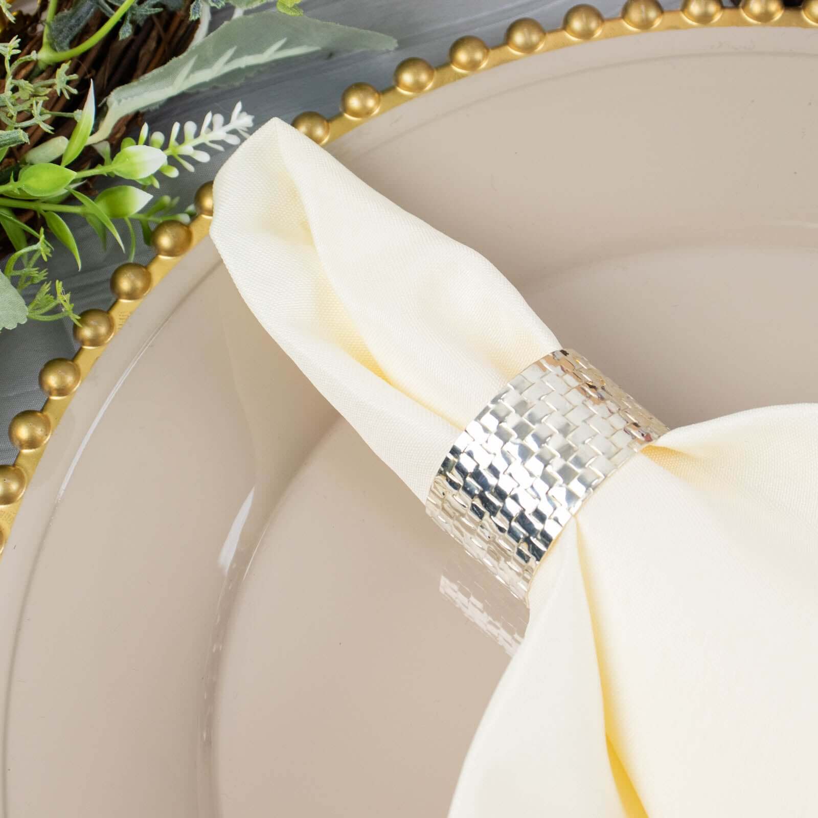 5-Pack Ivory 20x20 Premium Polyester Dinner Napkins - Wrinkle-Resistant & Durable