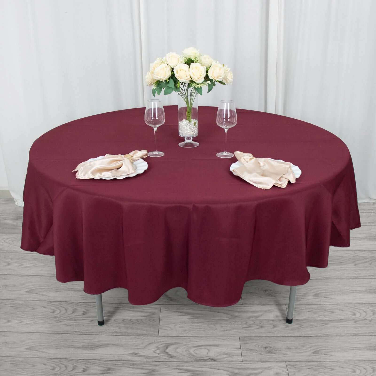 Exclusive Offer! 90-Inch Round Burgundy Premium Polyester Tablecloth, Stain & Wrinkle Resistant, 220GSM