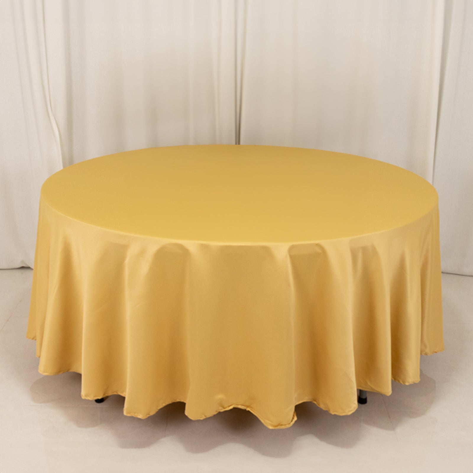 Durable Silk-Like Champagne Lamour Satin 108-Inch Round Tablecloth