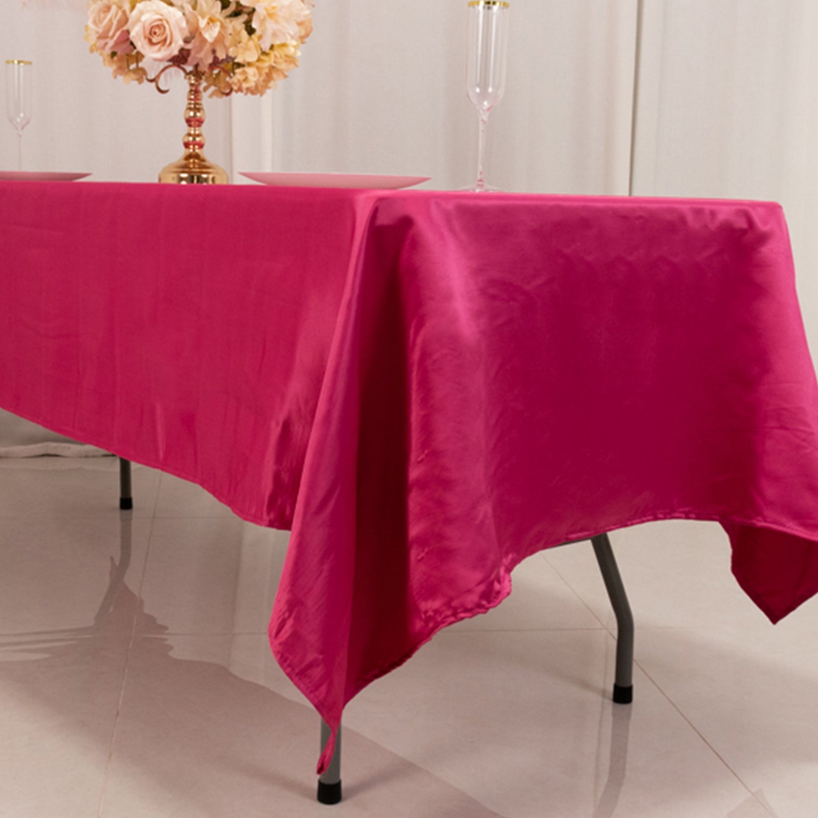 Exclusive Fuchsia Lamour Satin Rectangle Tablecloth - 60x102, Durable & Silky Soft