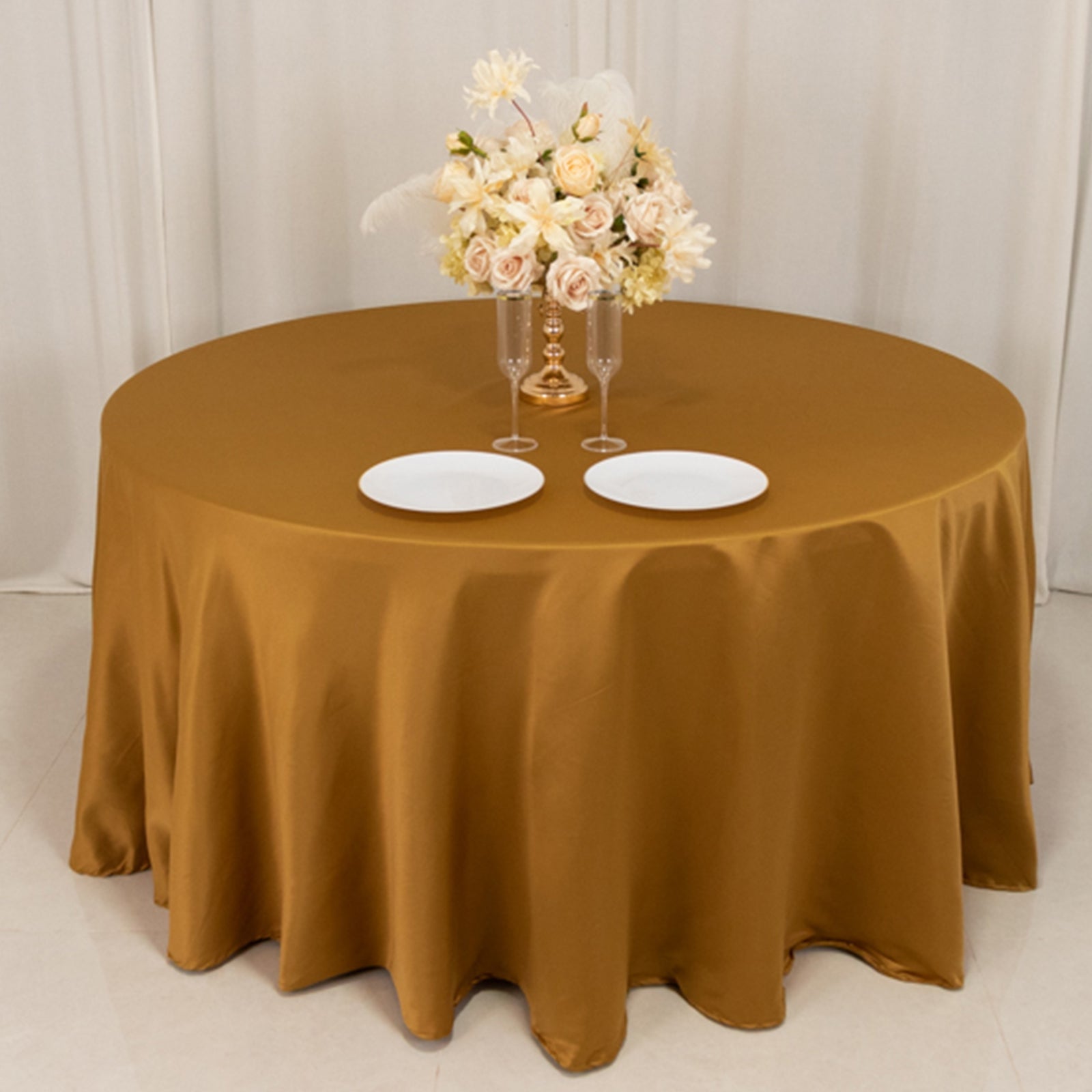 Exclusive Gold Lamour Satin 120-Inch Round Tablecloth for Upscale Events