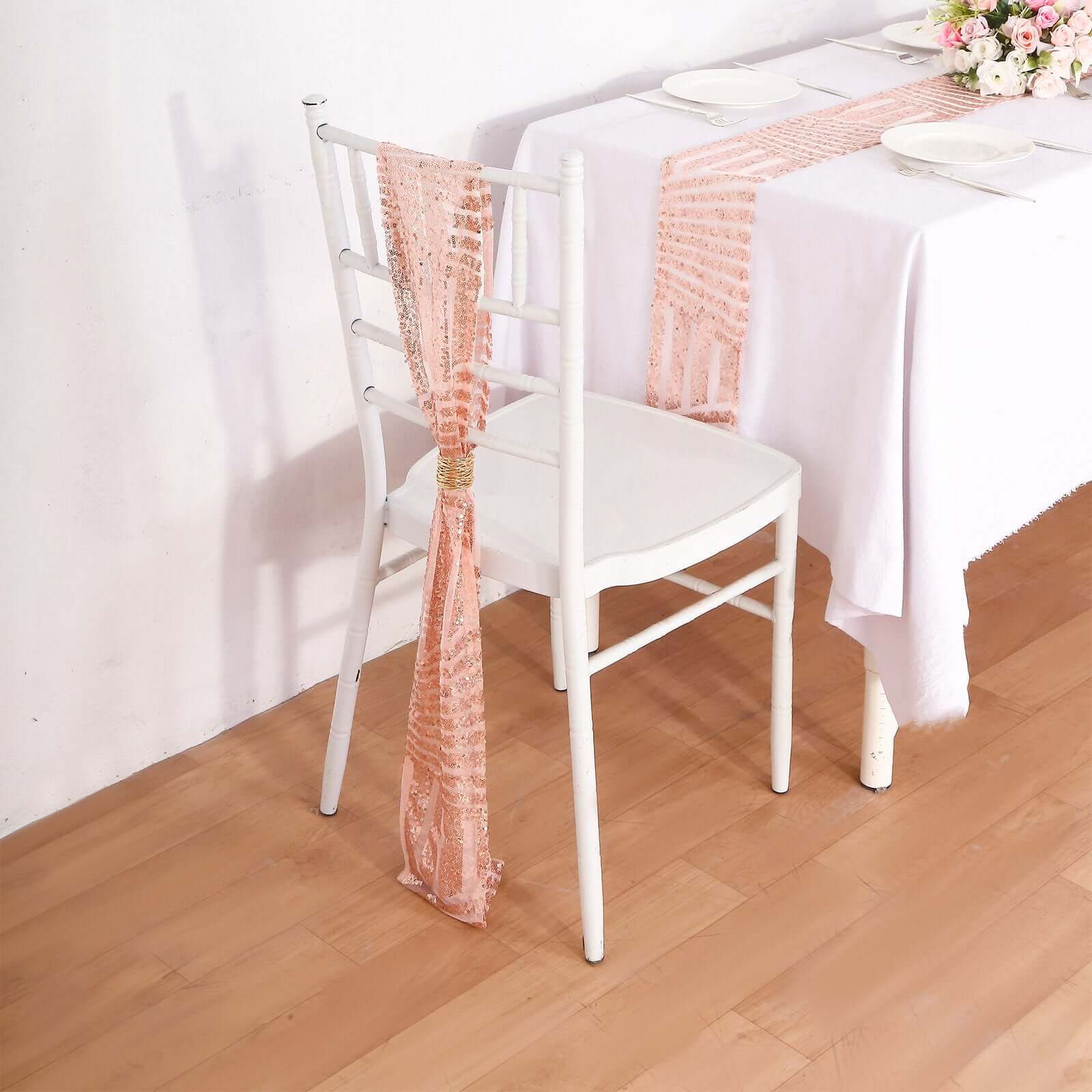 5-Pack Rose Gold Glitz Sequin Chair Sashes with Diamond Design - Exclusive Offer