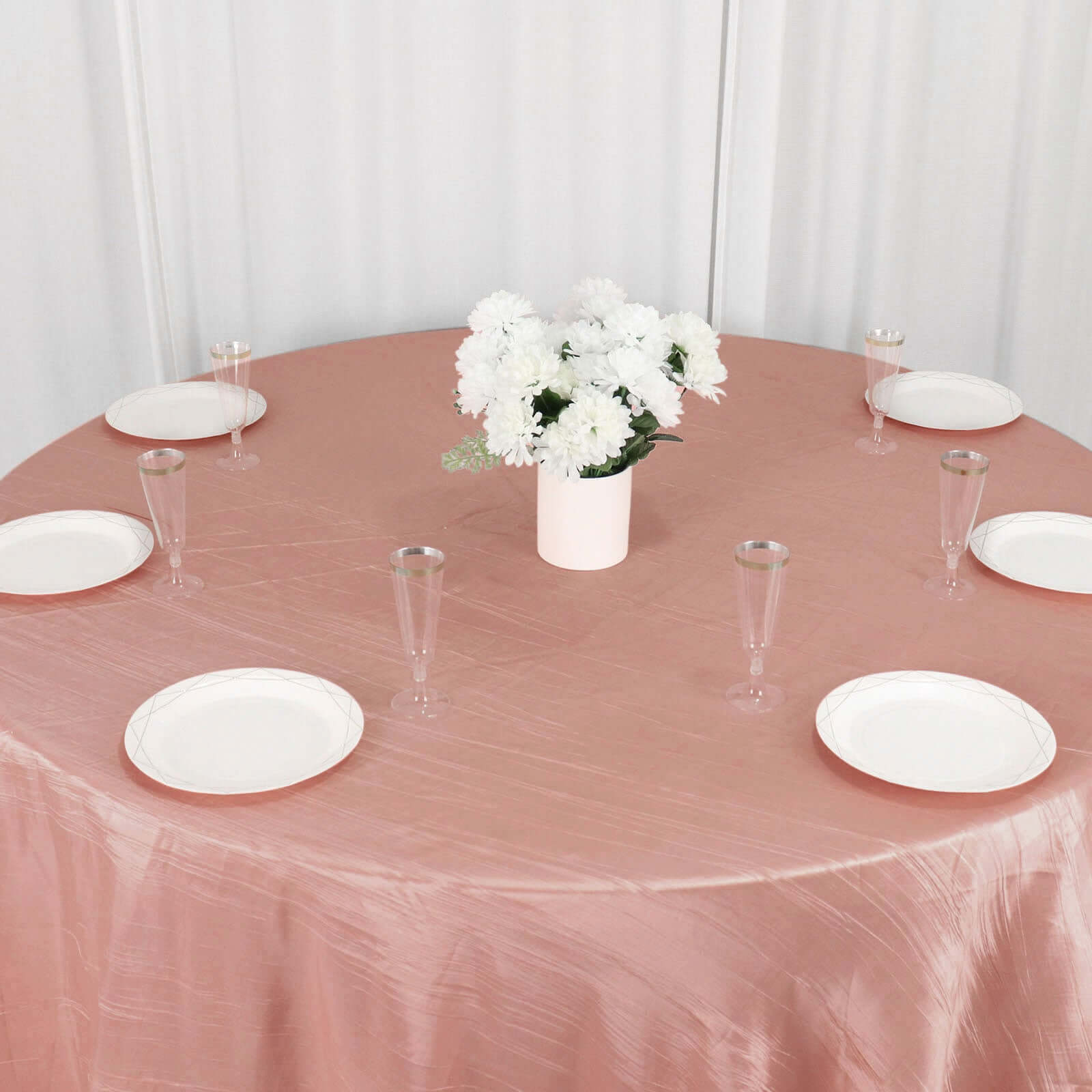 Hot Sale! Seamless Accordion Crinkle Dusty Rose Taffeta 132 Round Tablecloth for Events