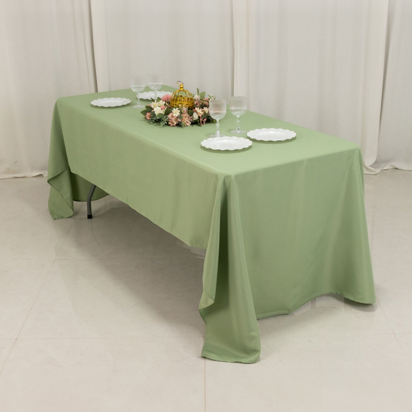 Hot! Sage Green 60x126 Polyester Rectangle Tablecloth - 220GSM Stain-Resistant Finish