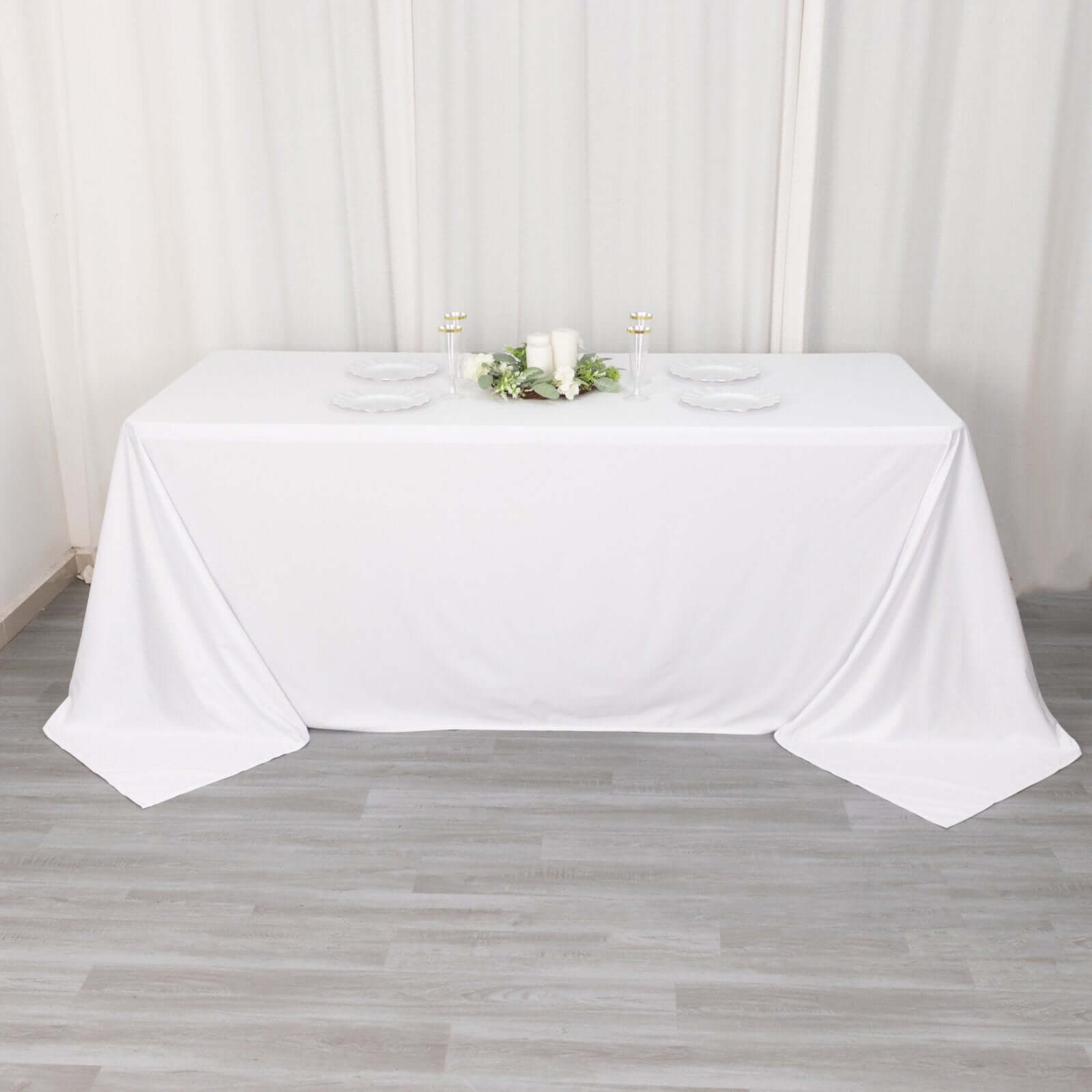 White Premium Seamless Scuba Polyester Tablecloth - 90x132, Wrinkle & Stain Free for Weddings & Parties