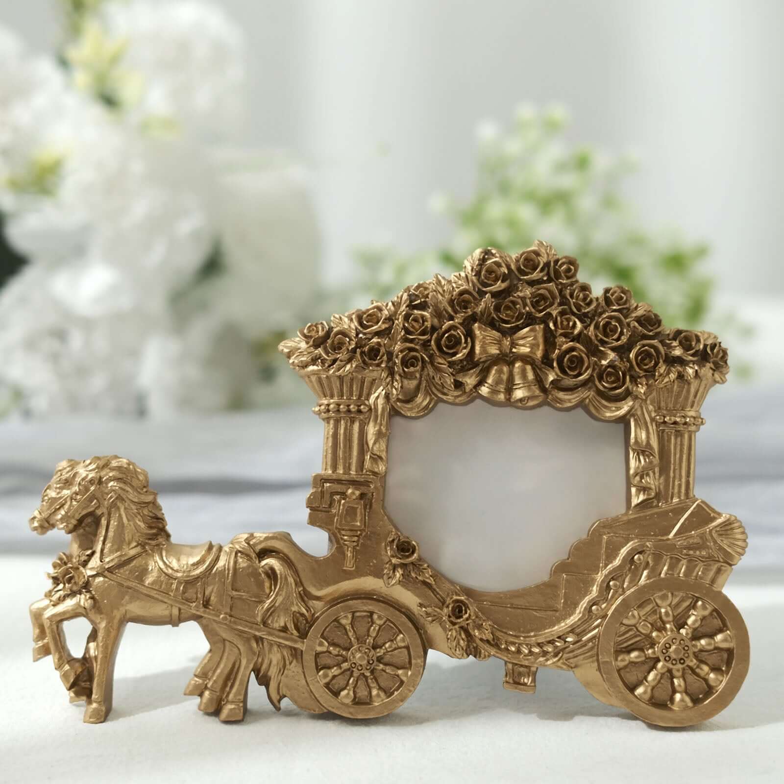 European-Style Gold Resin Horse Carriage Picture Frame - Ideal Place Card Holder & Wedding Party Favor