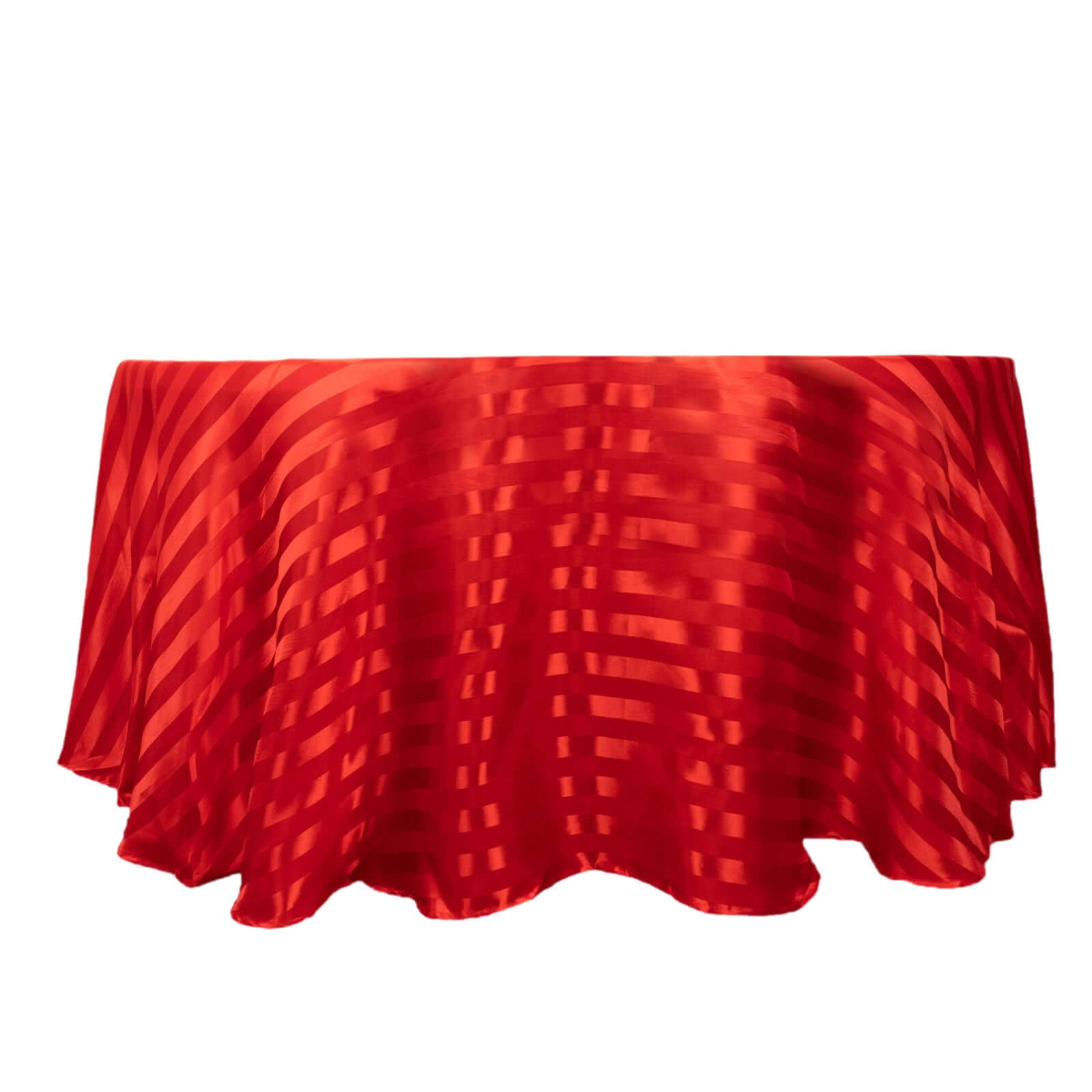 Red Silky Satin 120-Inch Round Striped Seamless Tablecloth