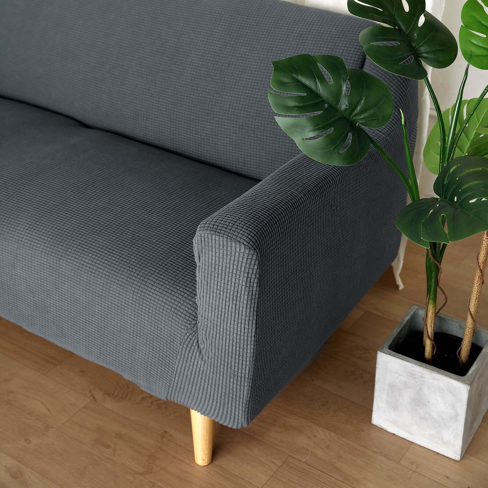 Hot Deal! Charcoal Gray Jacquard Spandex Loveseat Slipcover - 1-Piece Easy Fit Design