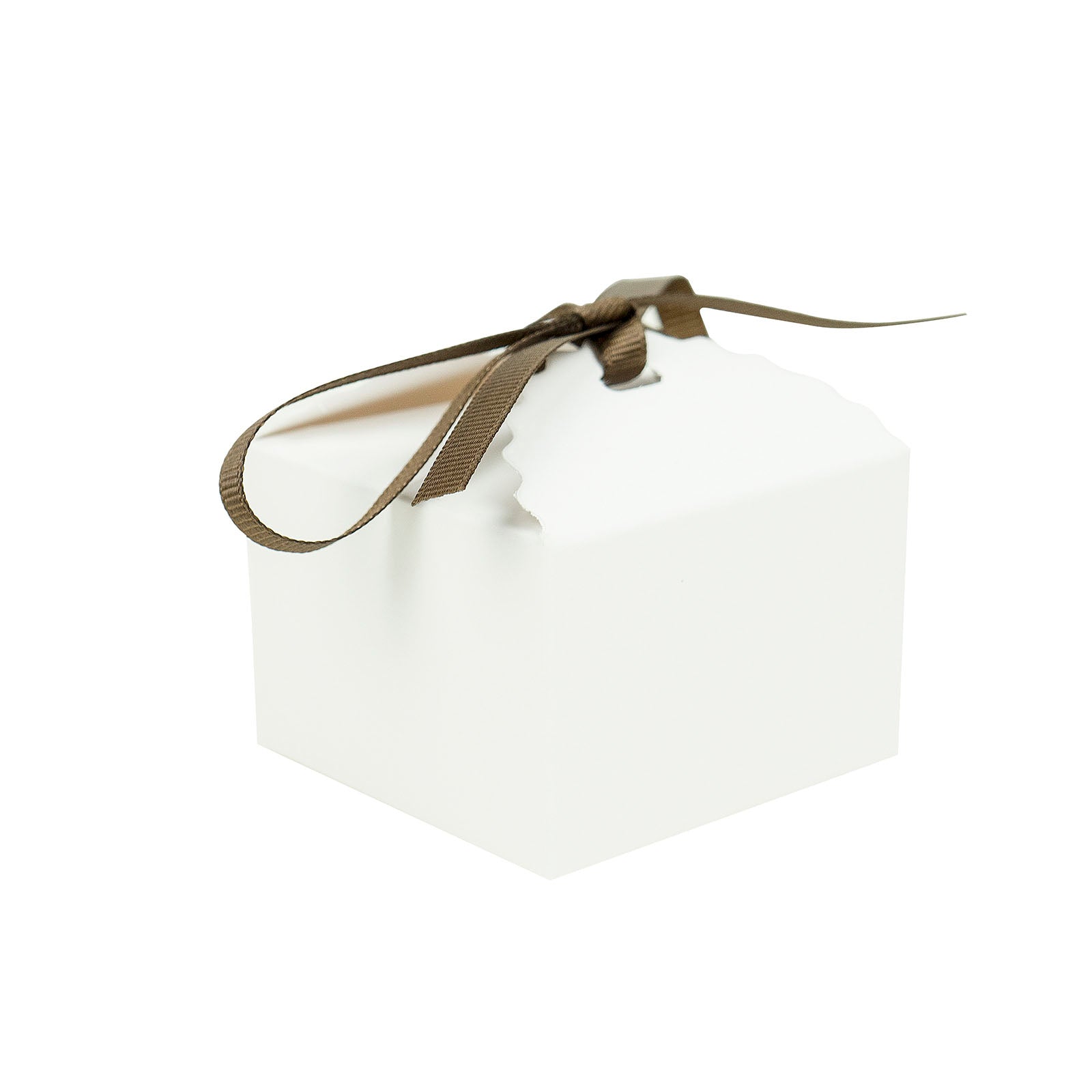 25-Piece Set of 2.5x2.5 White Cardstock Gift Boxes with Brown Grosgrain Ribbons