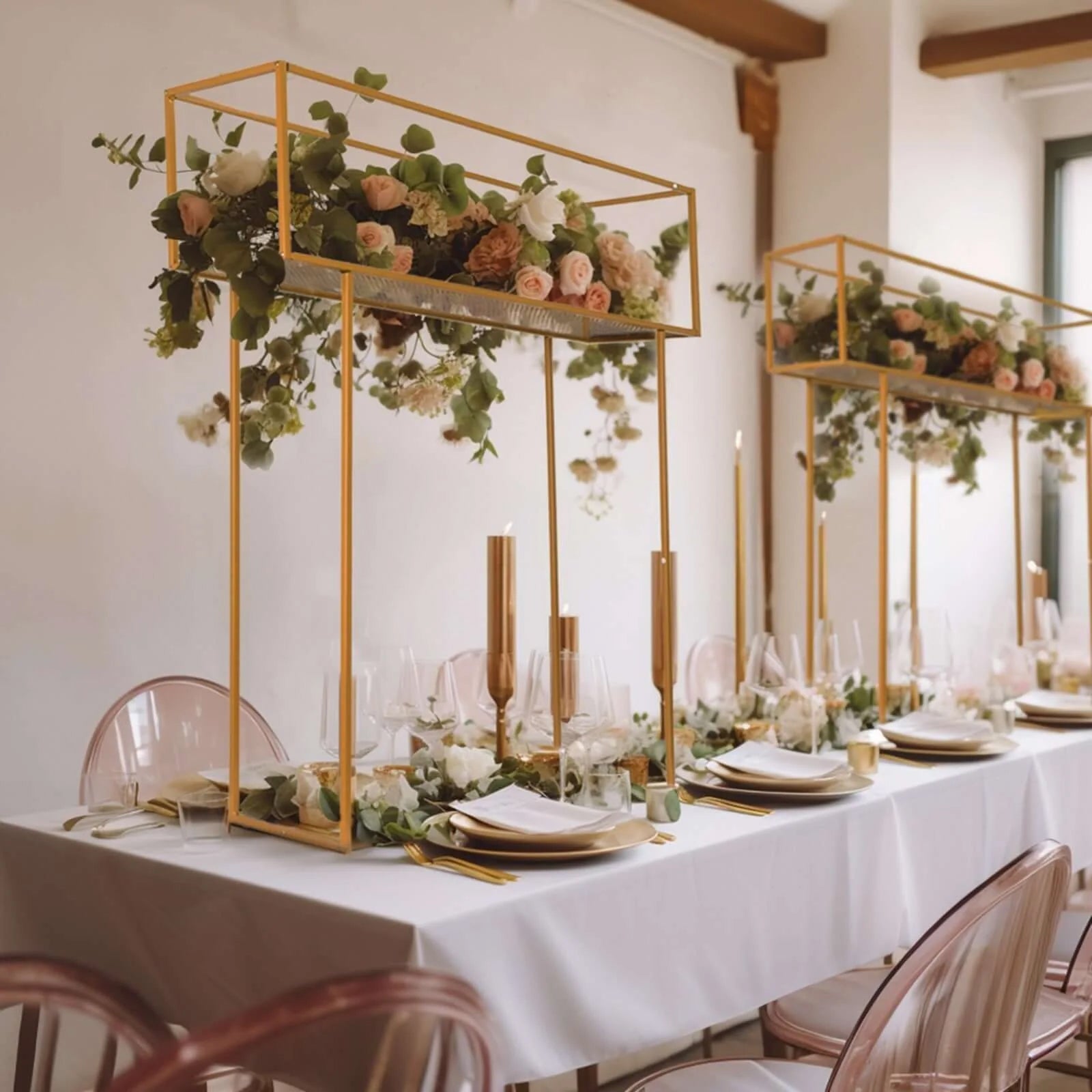 Heavy Duty Gold Metal Rectangular Tall Floral Display Rack - 48 Inches