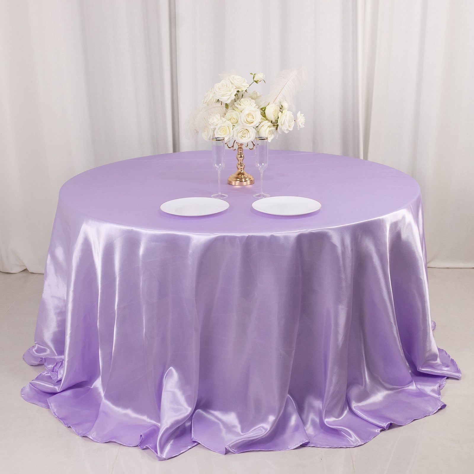 Lavender Lilac Satin Round Tablecloth - 132" Stylish Seamless Cover