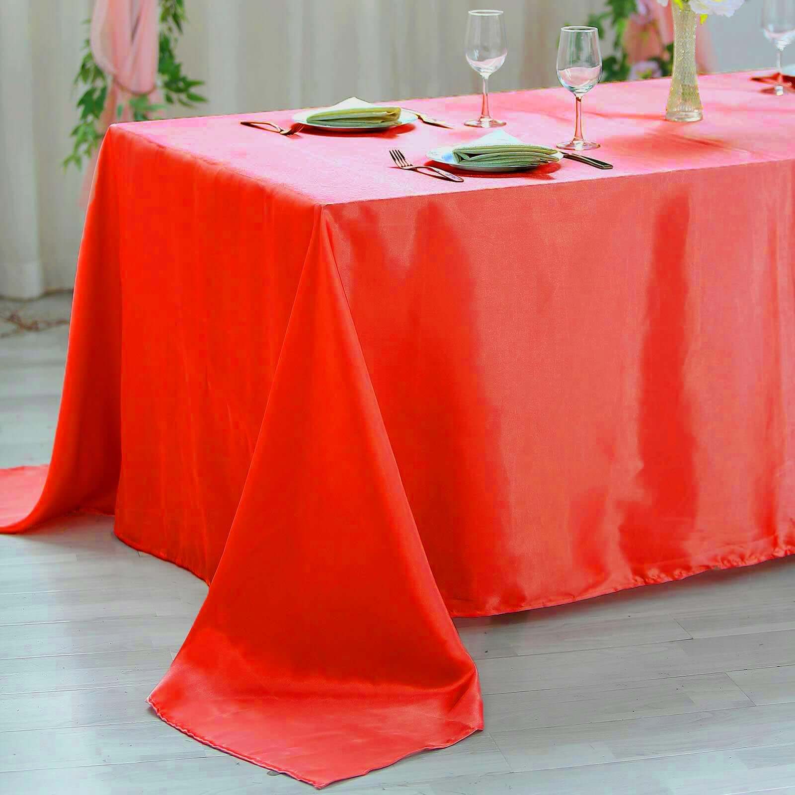 Hot Deal! Red Seamless Satin Rectangular Tablecloth, 90x156 Inches