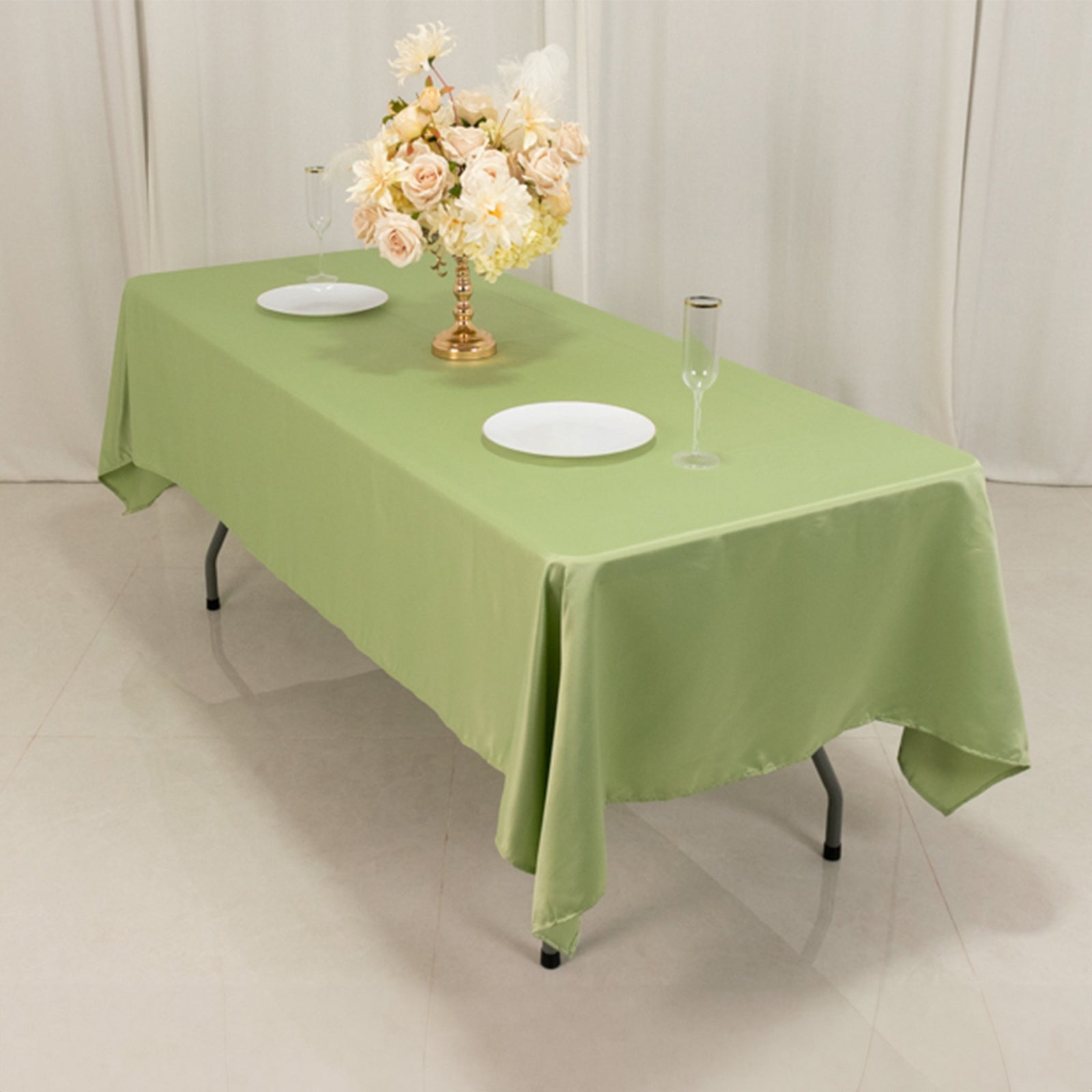 Lamour Satin Sage Green Rectangle Tablecloth - Durable & Soft, 60x102