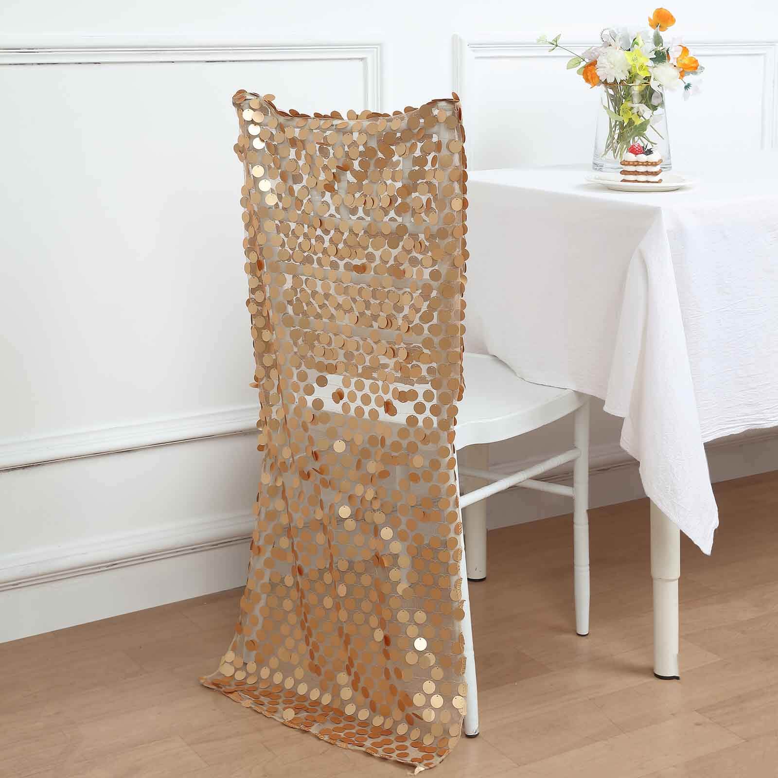 Matte Champagne Sequin Chair Slipcover for Chiavari Chairs - Glittering Big Payette Design