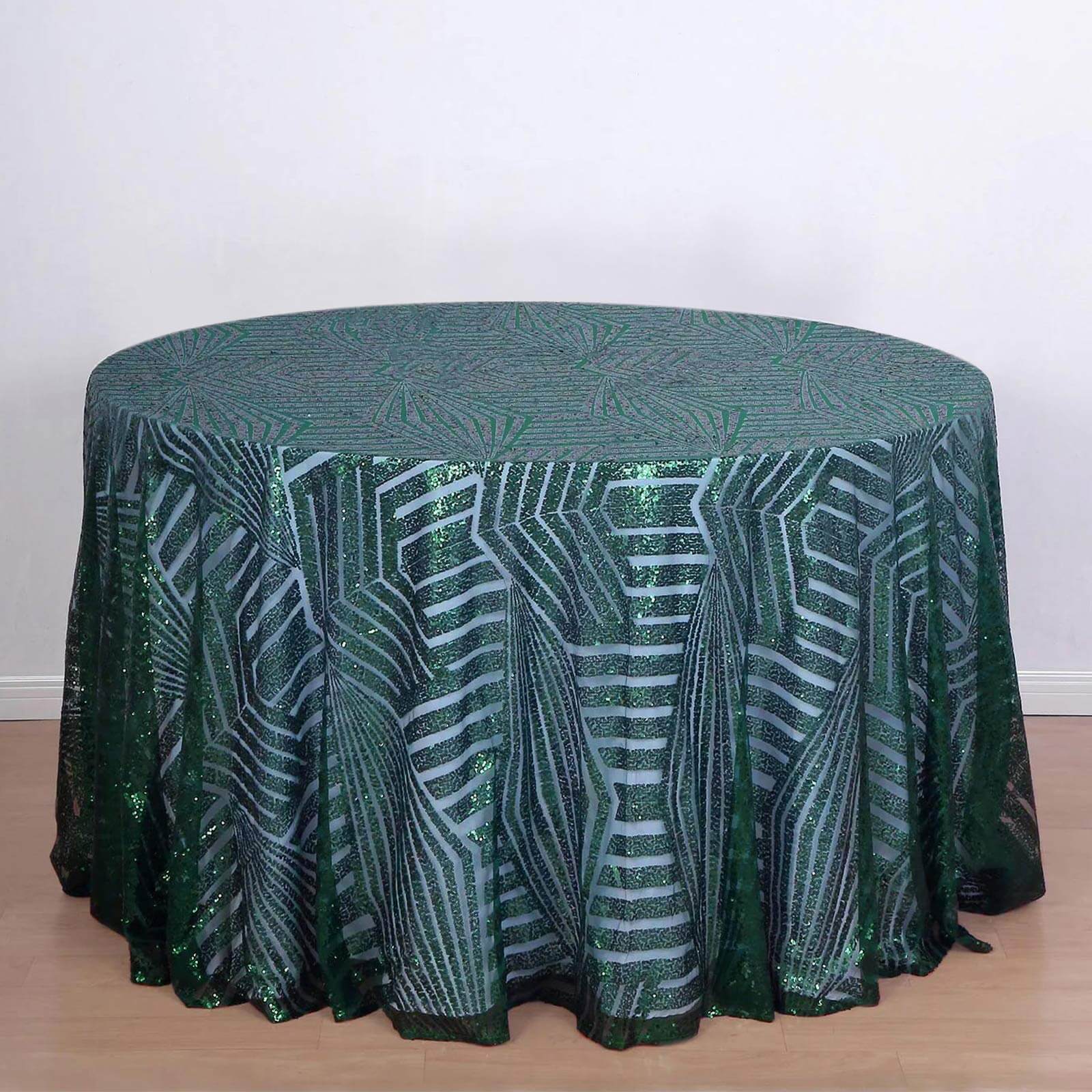 Hunter Emerald Green Sequin 120' Round Tablecloth - Seamless Diamond Glitz