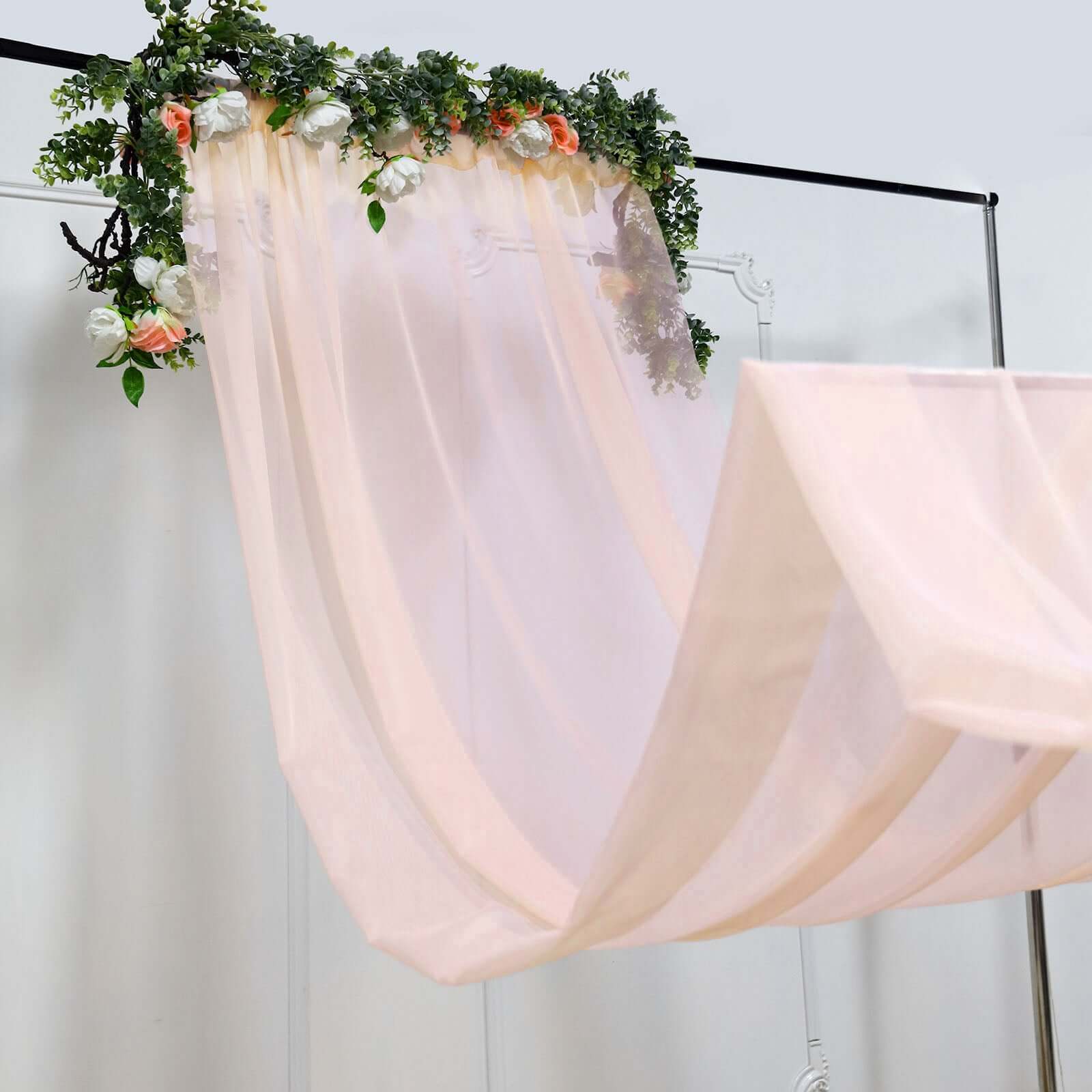5ft x 32ft Premium Blush Chiffon Flame-Resistant Curtain Panel, Ideal for Events