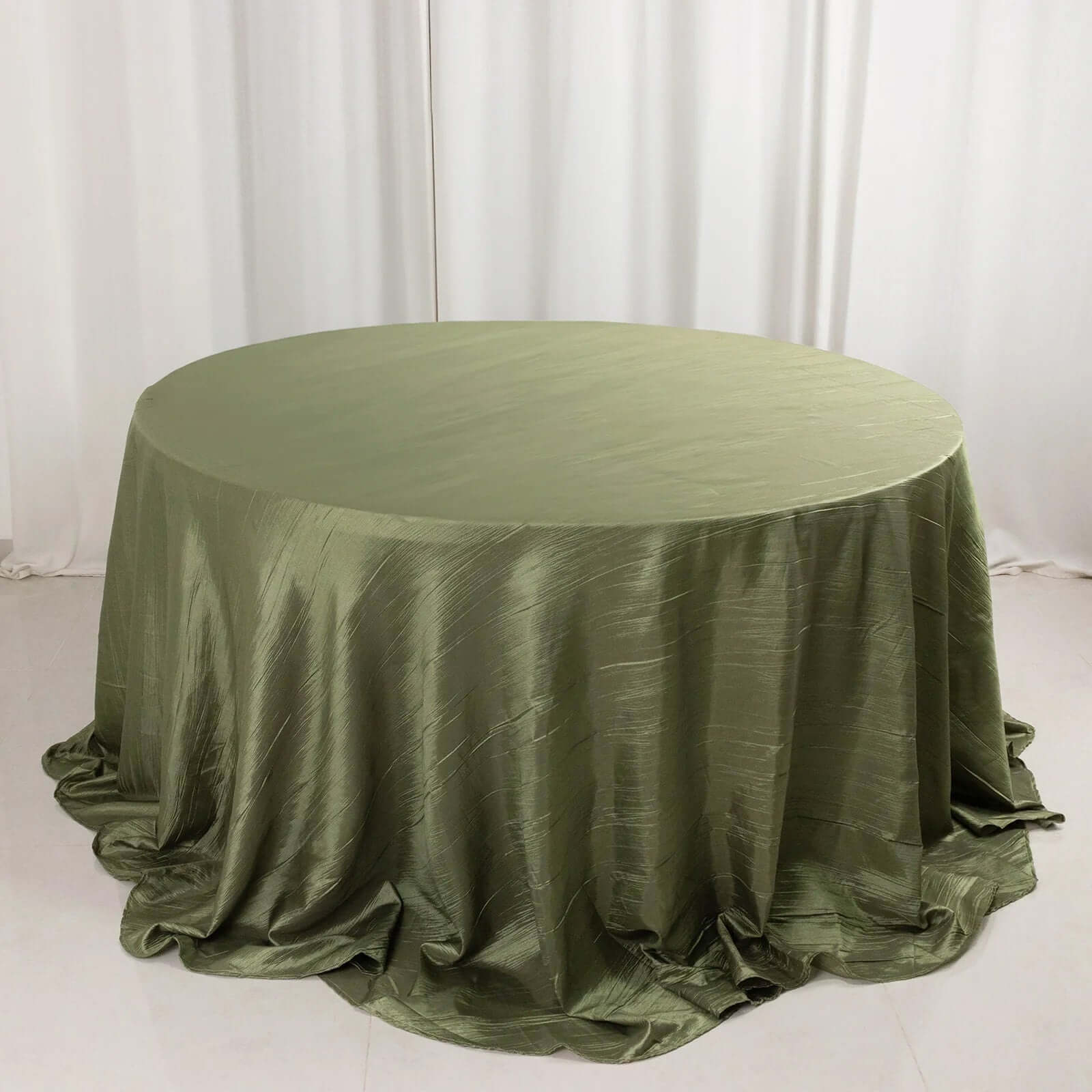 Hot! Seamless Crinkle Taffeta 132' Round Tablecloth in Dusty Sage Green