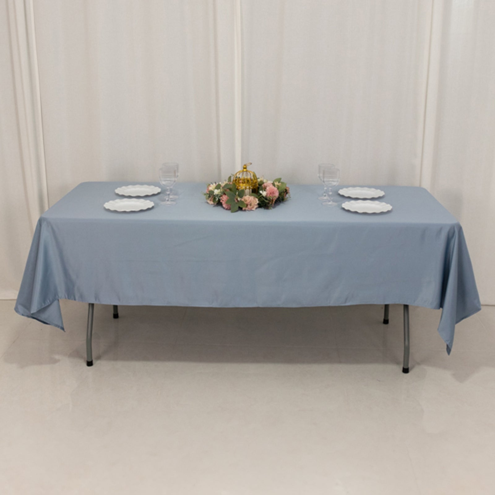 Hot Deal! Durable & Silky Lamour Satin Rectangle Tablecloth in Dusty Blue (60x102)