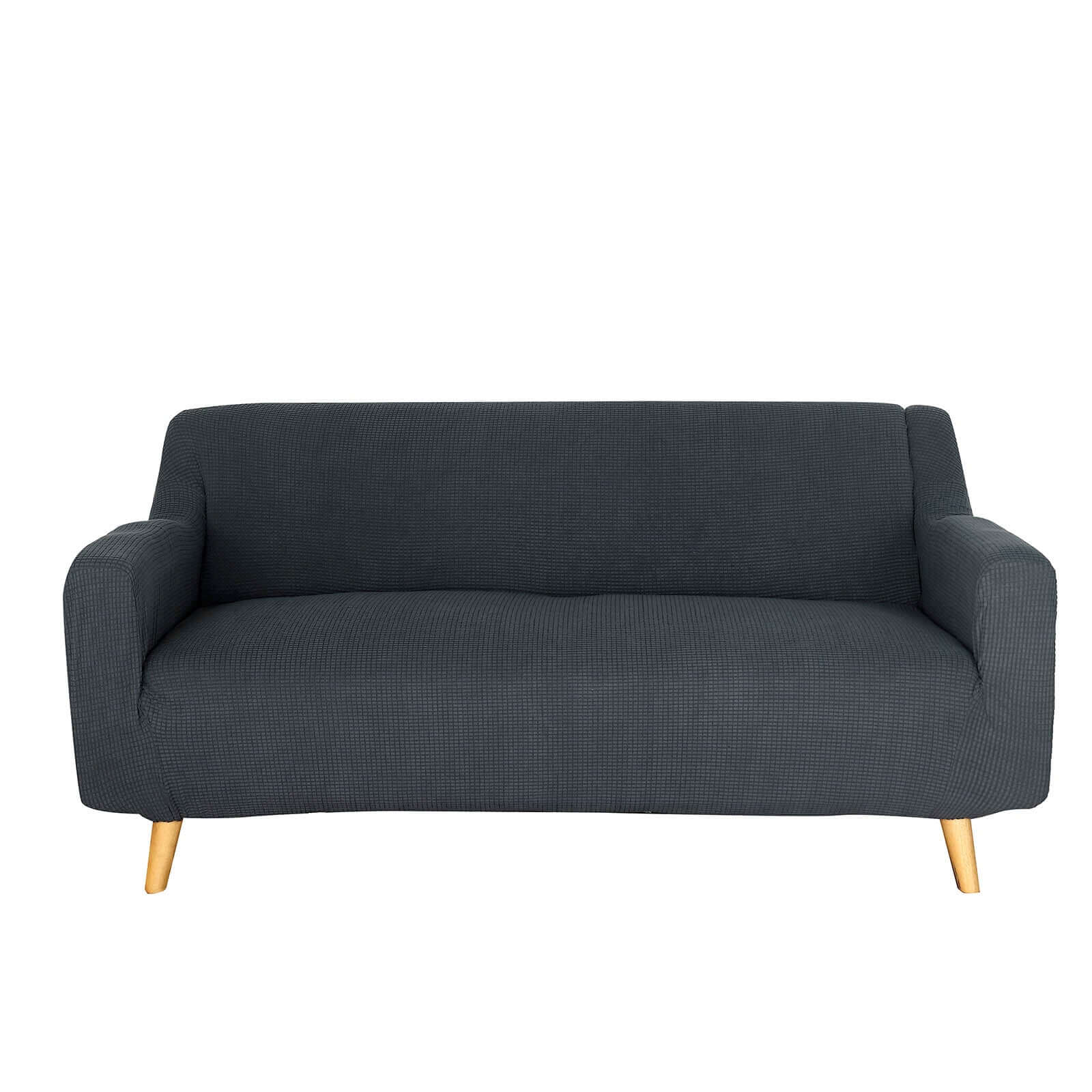 Hot Deal! Charcoal Gray Jacquard Spandex Loveseat Slipcover - 1-Piece Easy Fit Design