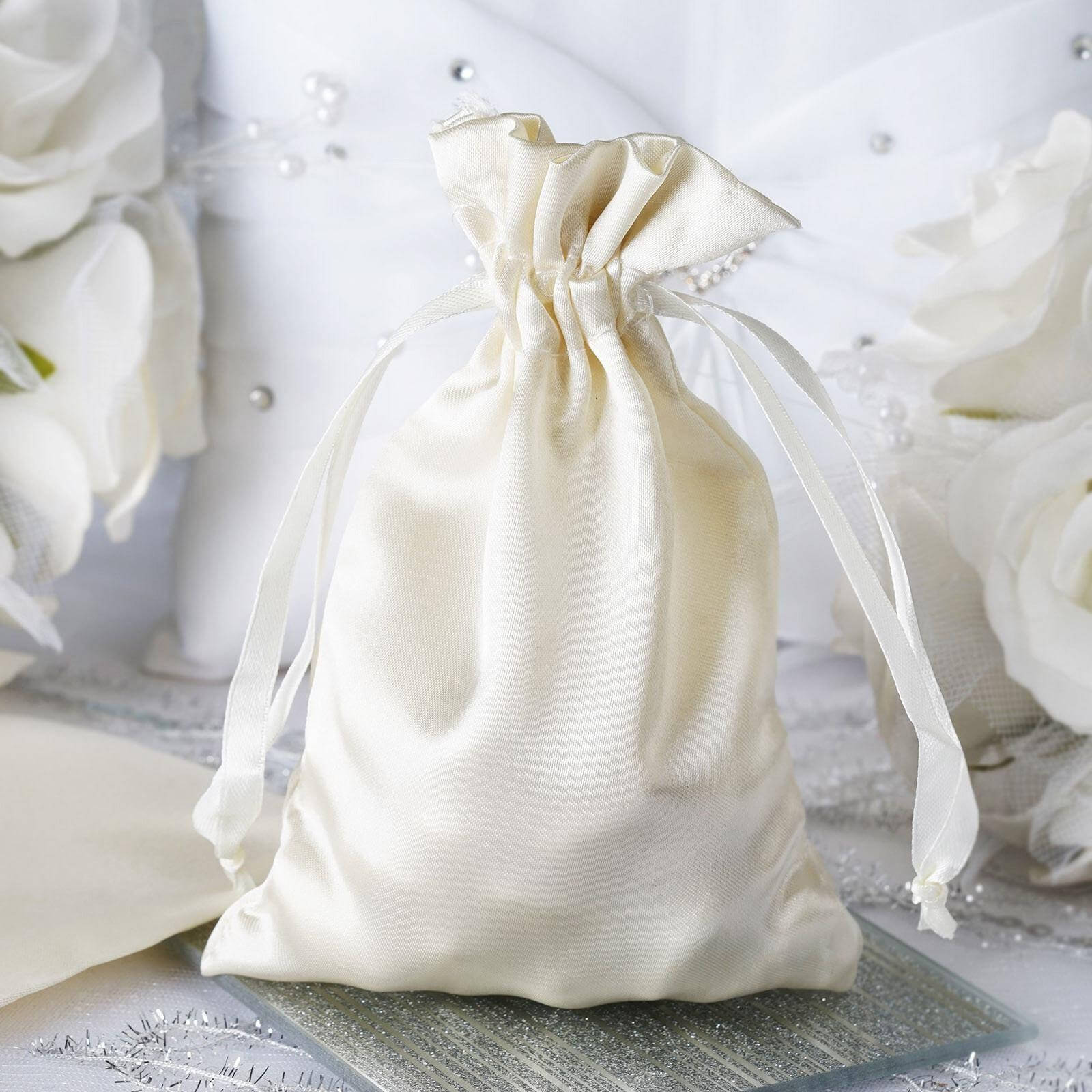 Hot Sale! 12-Piece Set of 4x6 Ivory Satin Drawstring Bags for Wedding and Party Favors