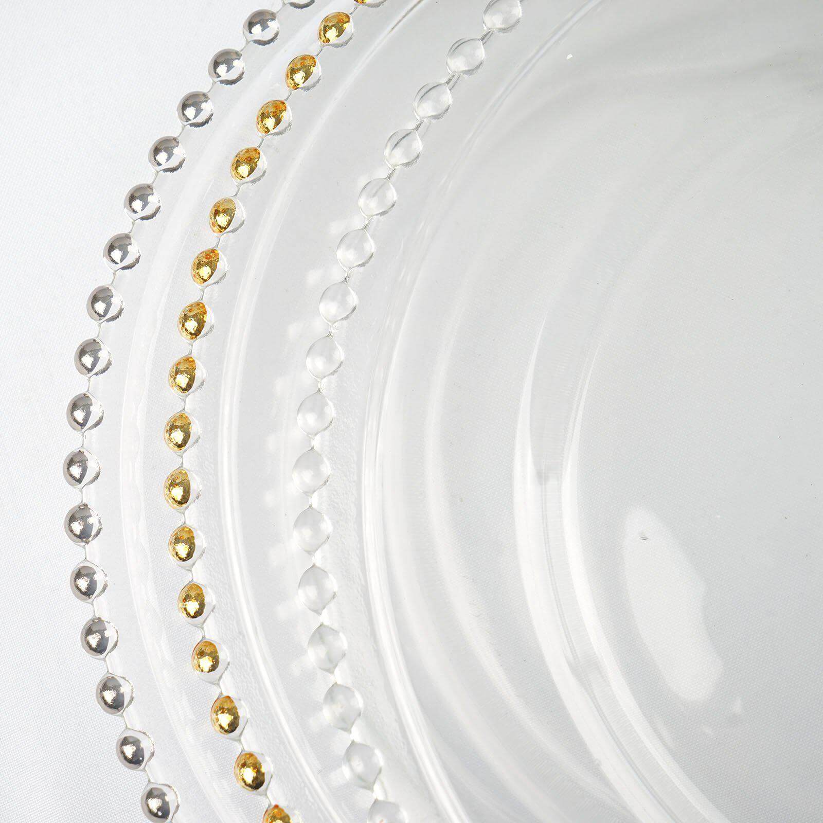 12-Inch Gold Glass Round Charger Plates with Beaded Rim, Set of 8 for Event Decor