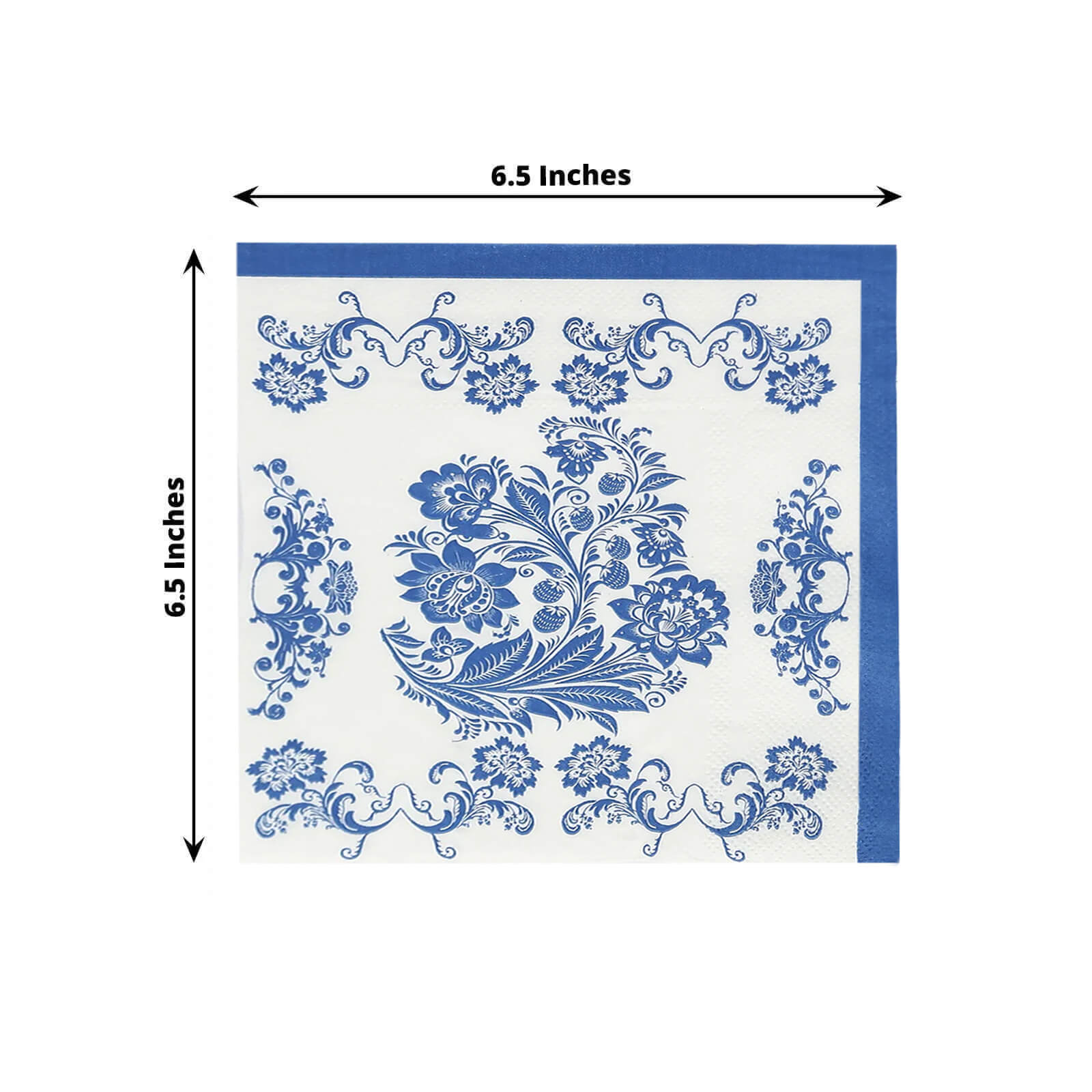 50-Pack Disposable 2-Ply Paper Cocktail Napkins in White & Royal Blue Damask - Soft & Highly Absorbent