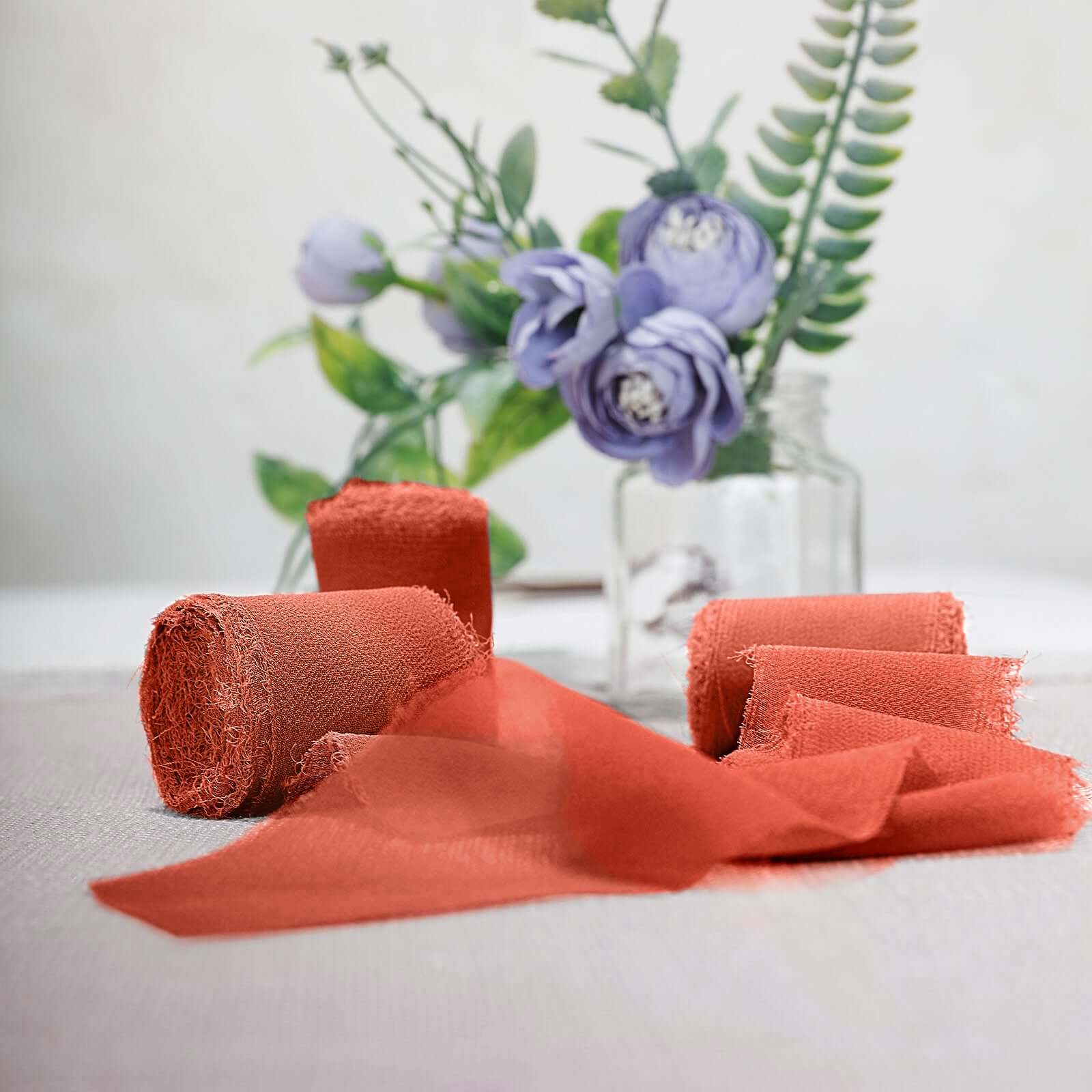 Special Offer! 2-Pack 6-Yard Terracotta (Rust) Silk-Like Chiffon Ribbon Rolls for DIY Wedding Bouquets
