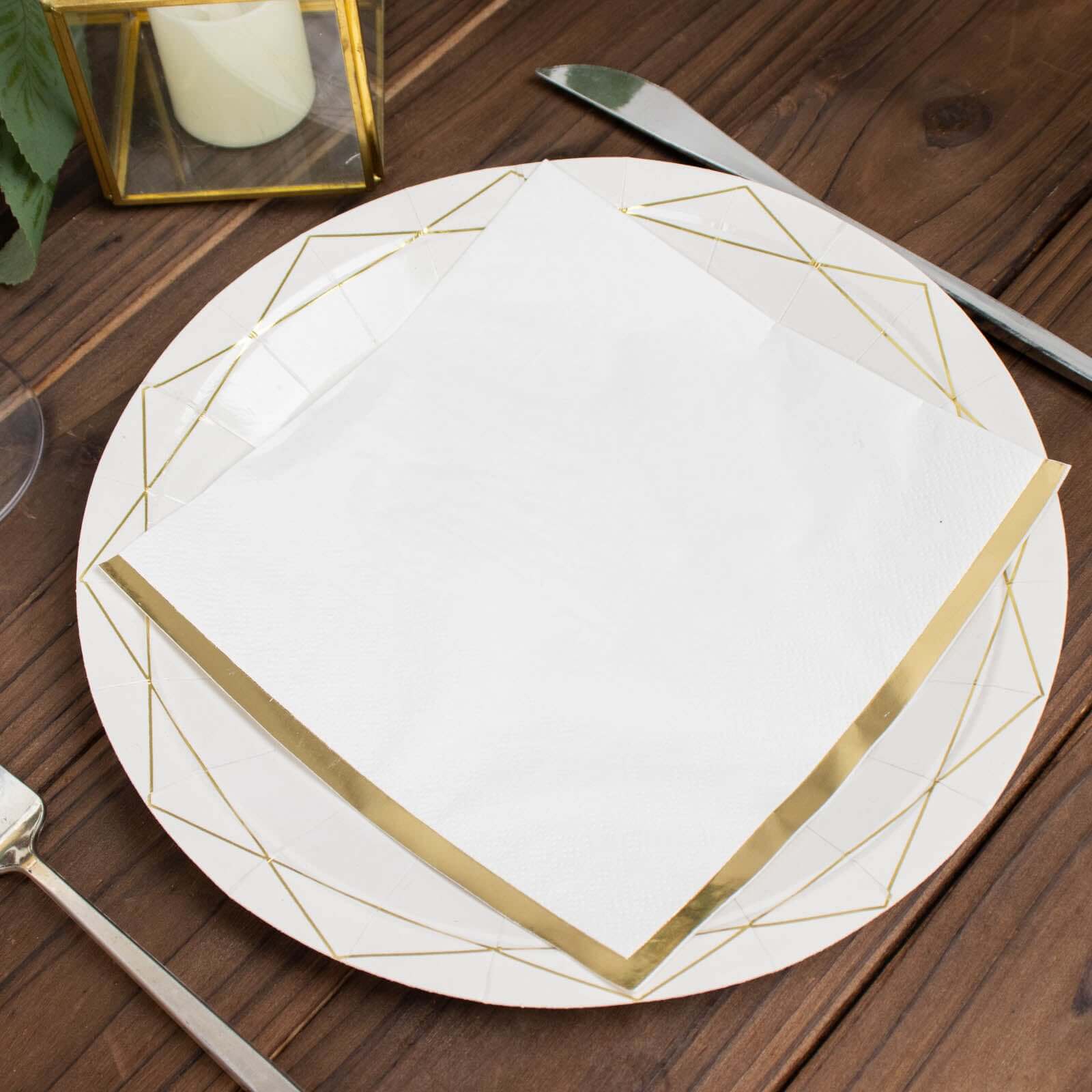 50-Piece Disposable 2-Ply White Cocktail Napkins with Gold Foil Edge, 6.5x6.5