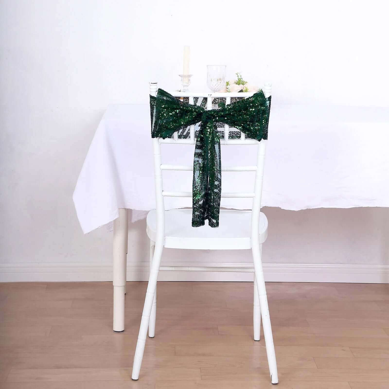 5-Pack Hunter Emerald Green Glitz Sequin Chair Sashes with Diamond Design - Exclusive Offer