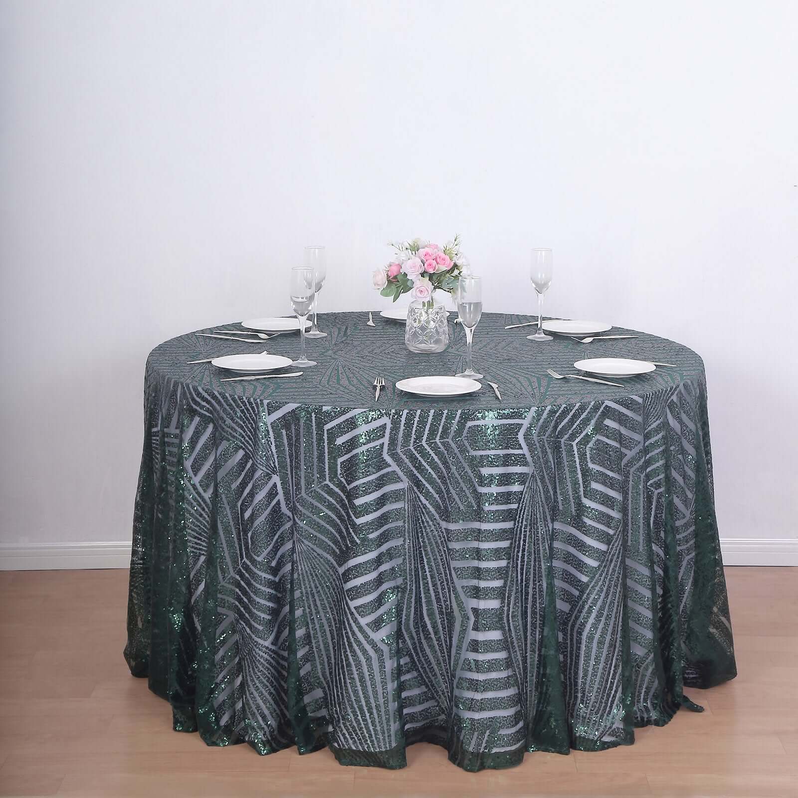 Hunter Emerald Green Sequin 120' Round Tablecloth - Seamless Diamond Glitz
