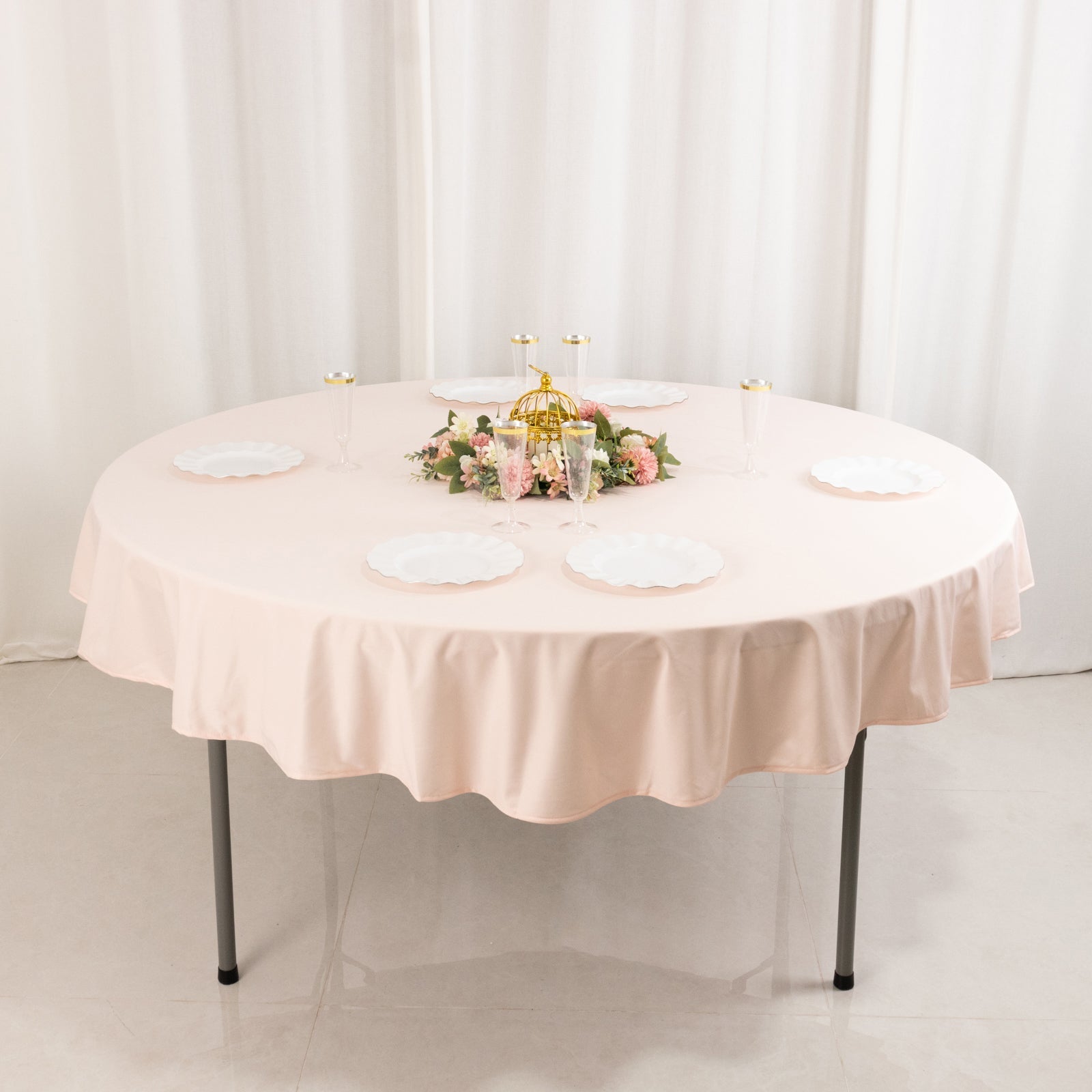 Hot Deal! Premium Blush 70' Round Scuba Tablecloth - Wrinkle & Stain Free