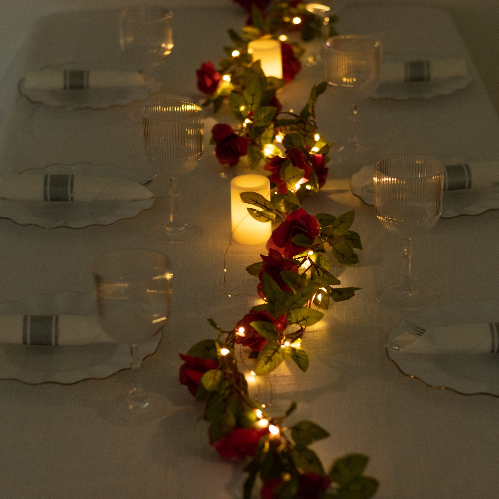 Hot Sale! 7-Foot LED Red Silk Rose Flower Garland with 20 Warm White Battery-Operated Lights