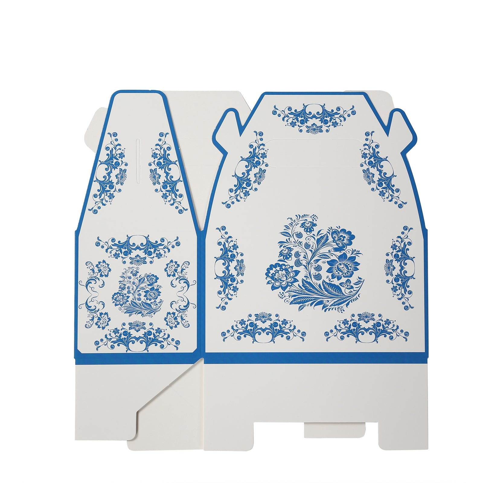 25-Pack White and Royal Blue Floral Damask Tote Gable Party Favor Candy Gift Boxes