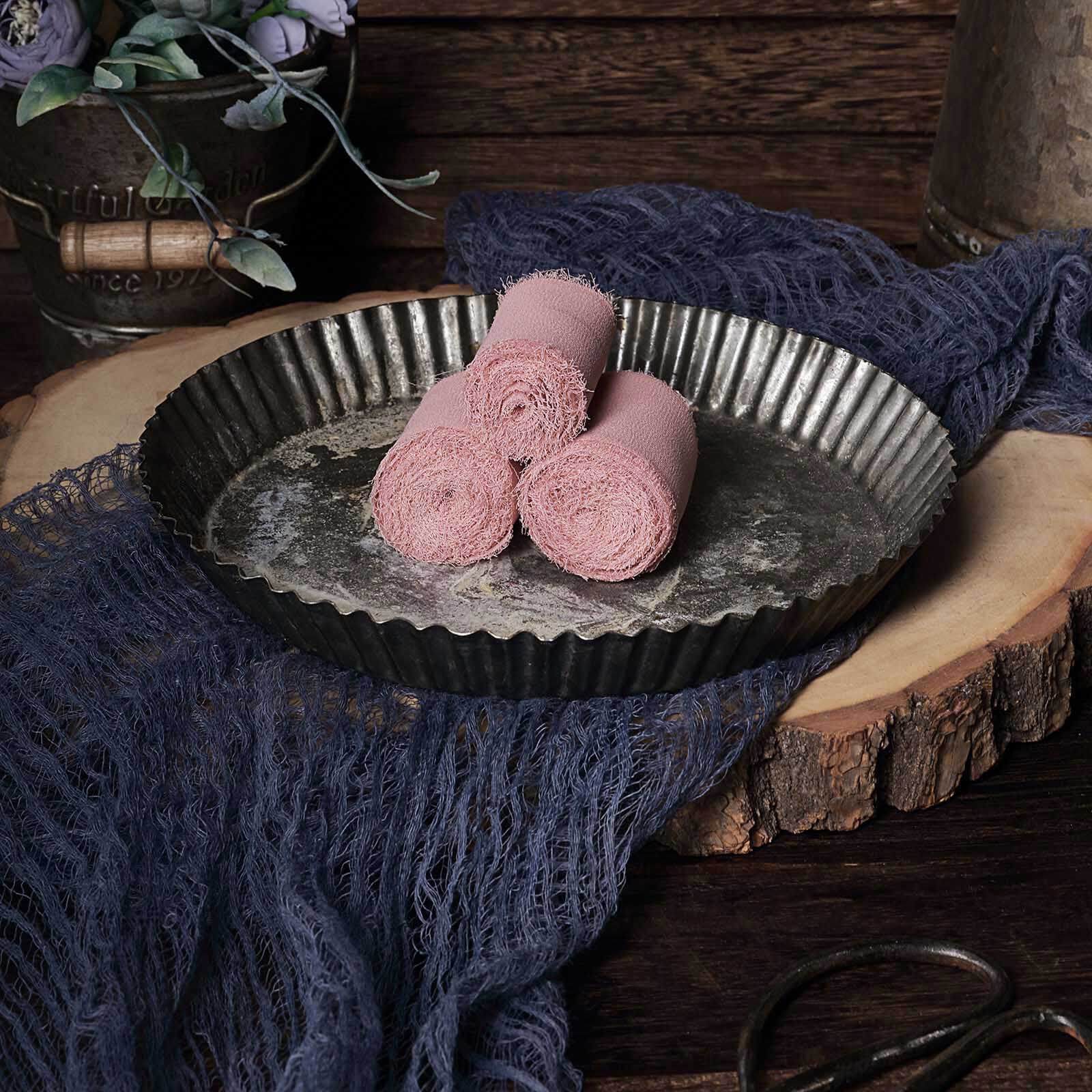 2-Pack 6yd Dusty Rose Silk-Like Chiffon Linen Ribbon Rolls - Ideal for Bouquets & Gift Wrapping