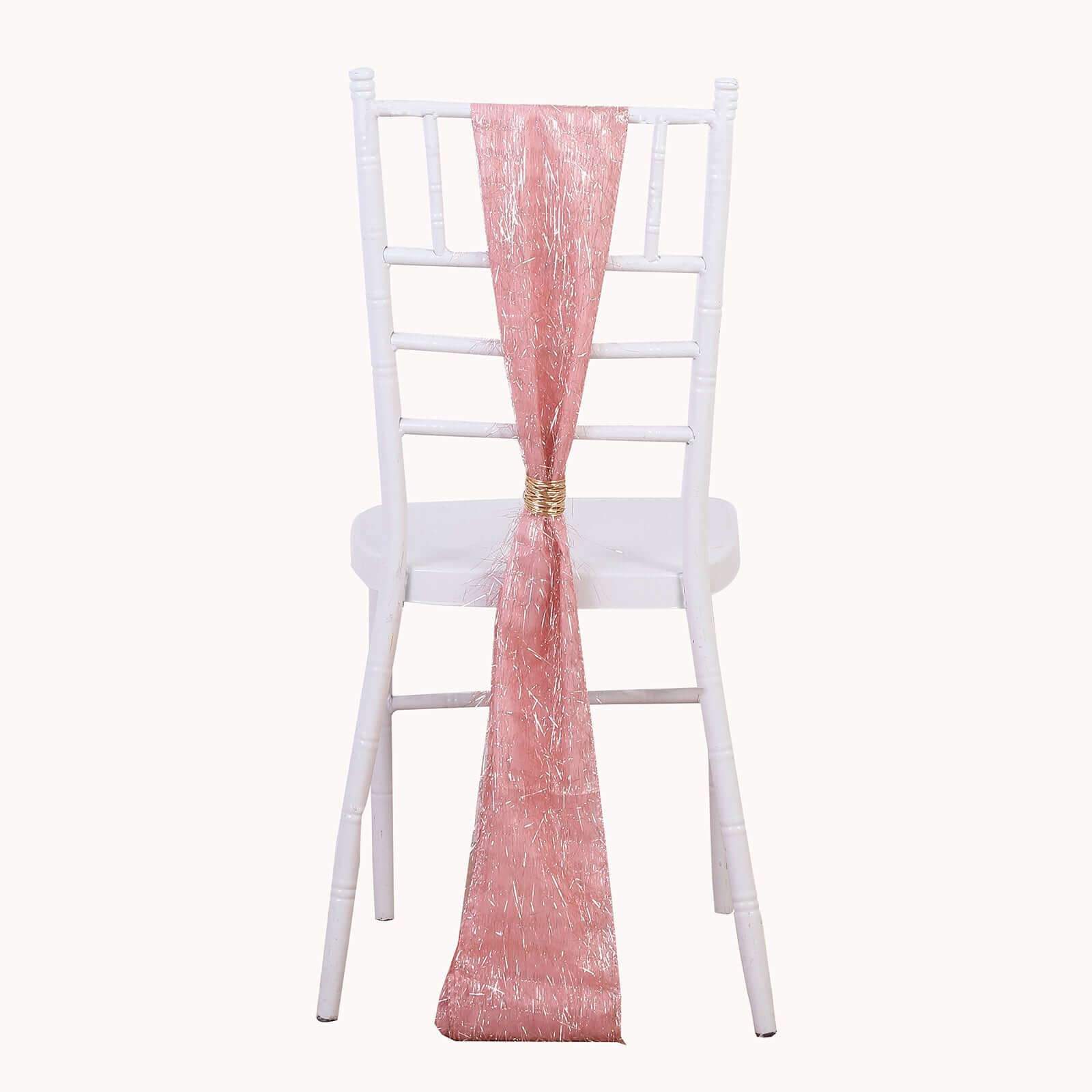 5-Pack Rose Gold Polyester Chair Sashes with Metallic Tinsel Fringe - Easy-to-Use Bows