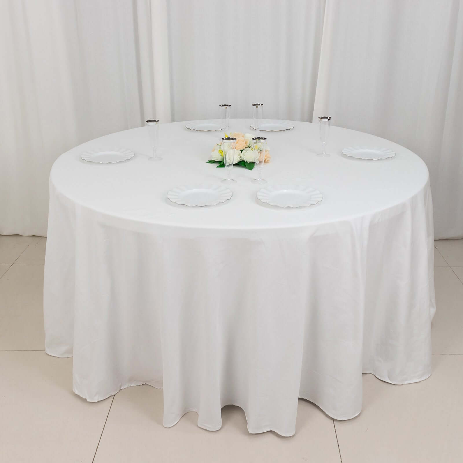 Soft & Breathable 100% Cotton White Round Tablecloth - 120' Diameter, Seamless Design