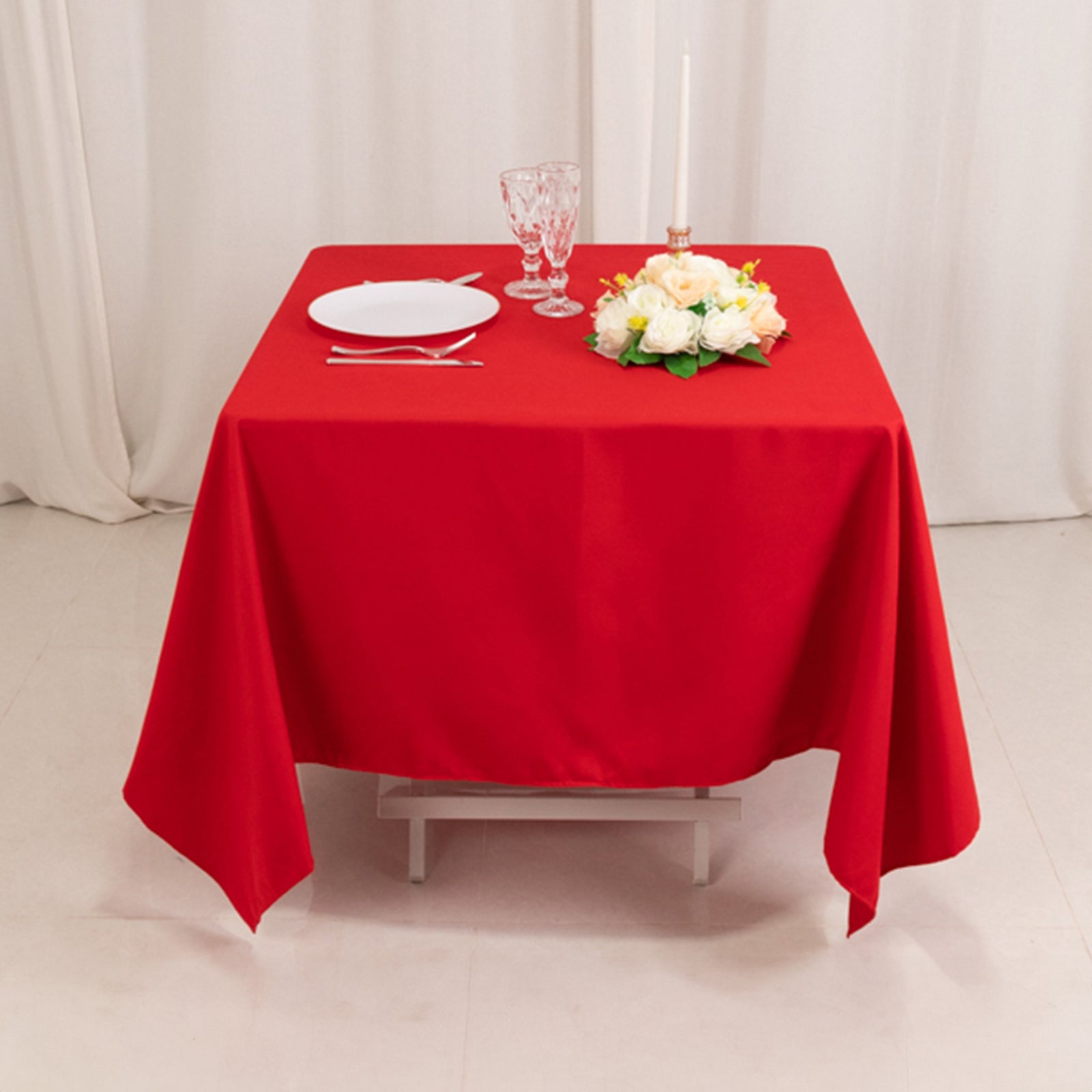 Hot! Red 70x70 Cotton Blend Wrinkle-Resistant Square Tablecloth