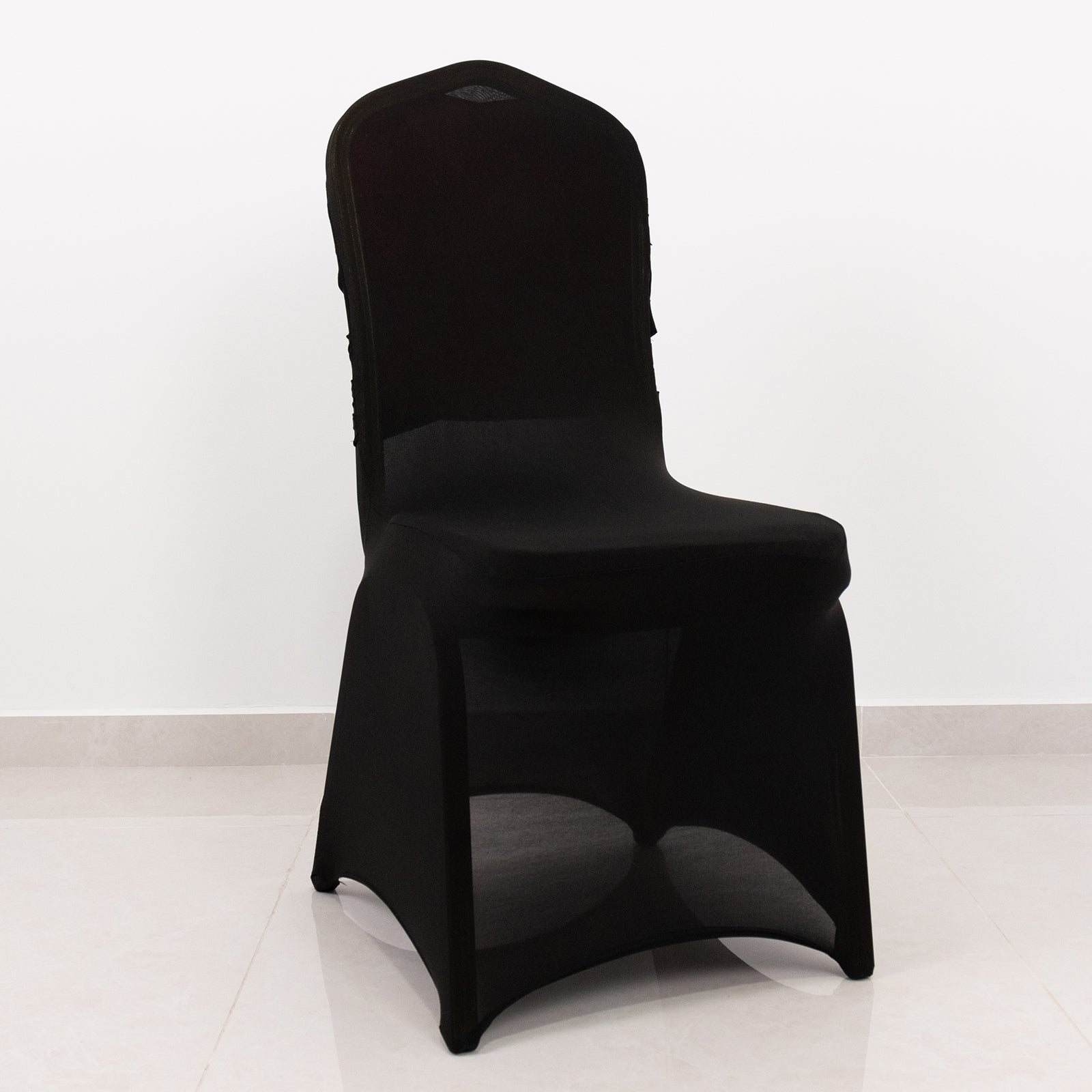 Black Spandex Chair Cover in Madrid Style - 180GSM Stretch Slipcover for Banquet Chairs