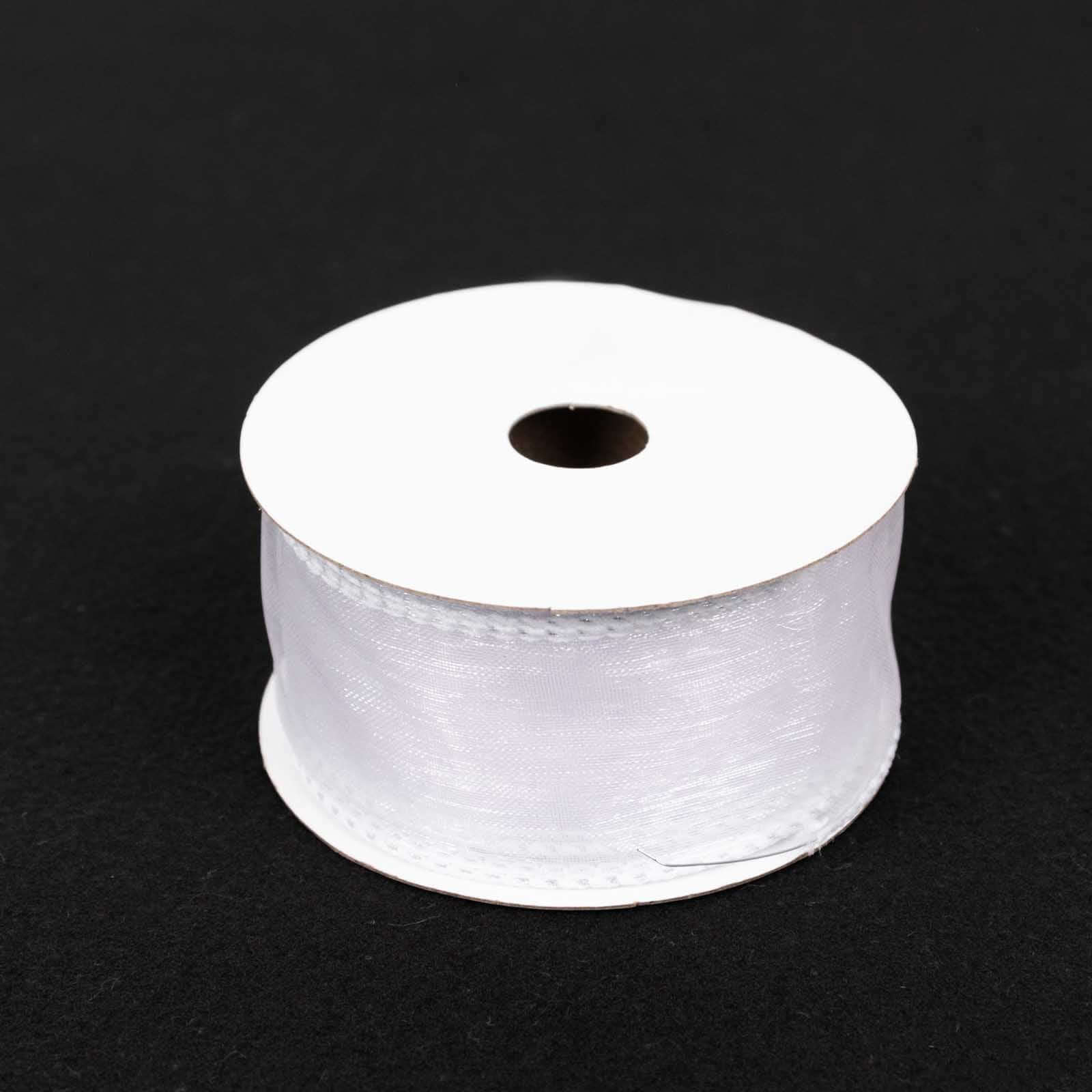 1.5-Inch Wide White Sheer Organza Wired Edge Ribbon, 10 Yards per Spool