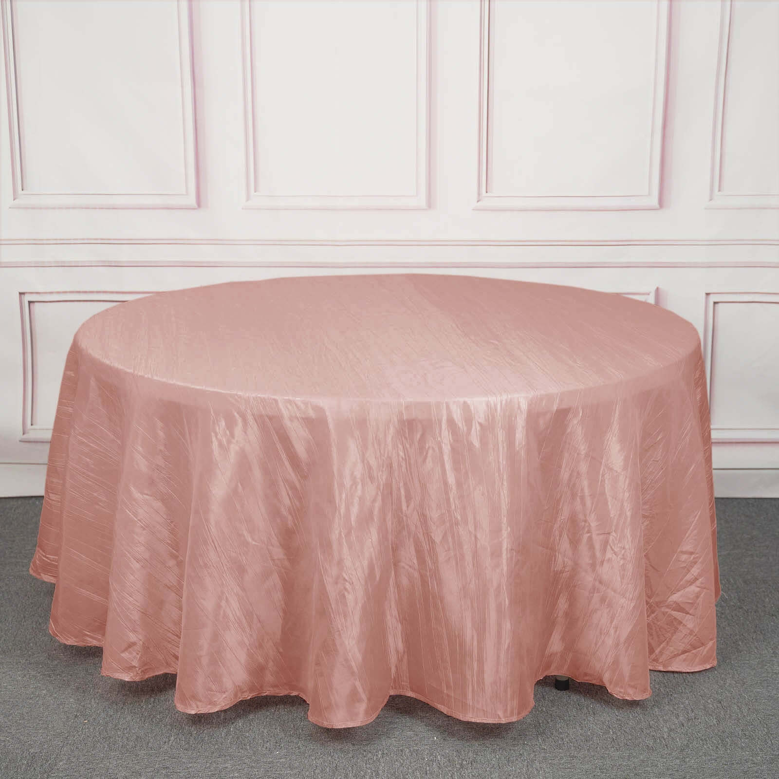 120-Inch Seamless Accordion Crinkle Dusty Rose Taffeta Round Tablecloth