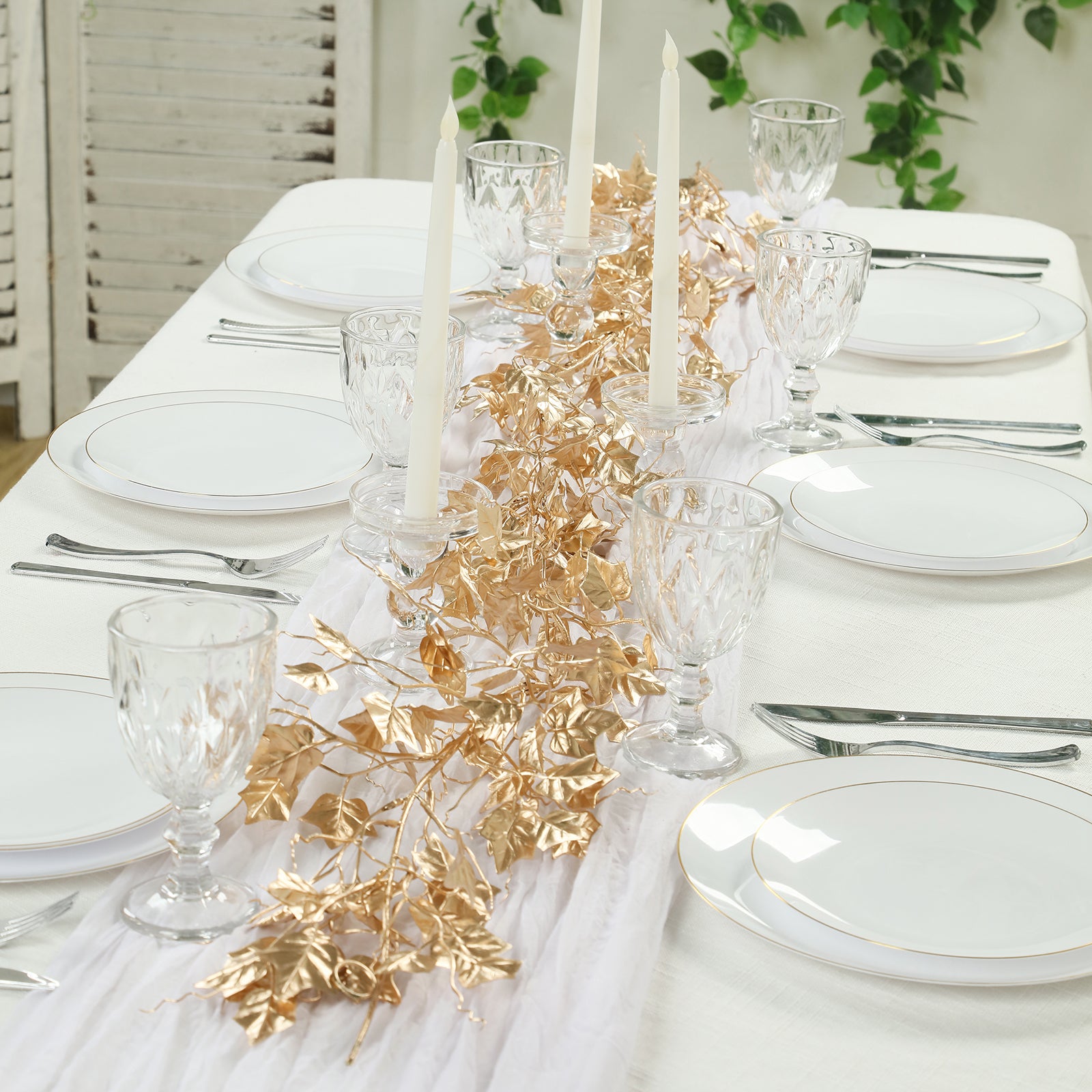 6.5ft Metallic Gold Artificial Ivy Garland for Table, Arch and Backdrop Decoration