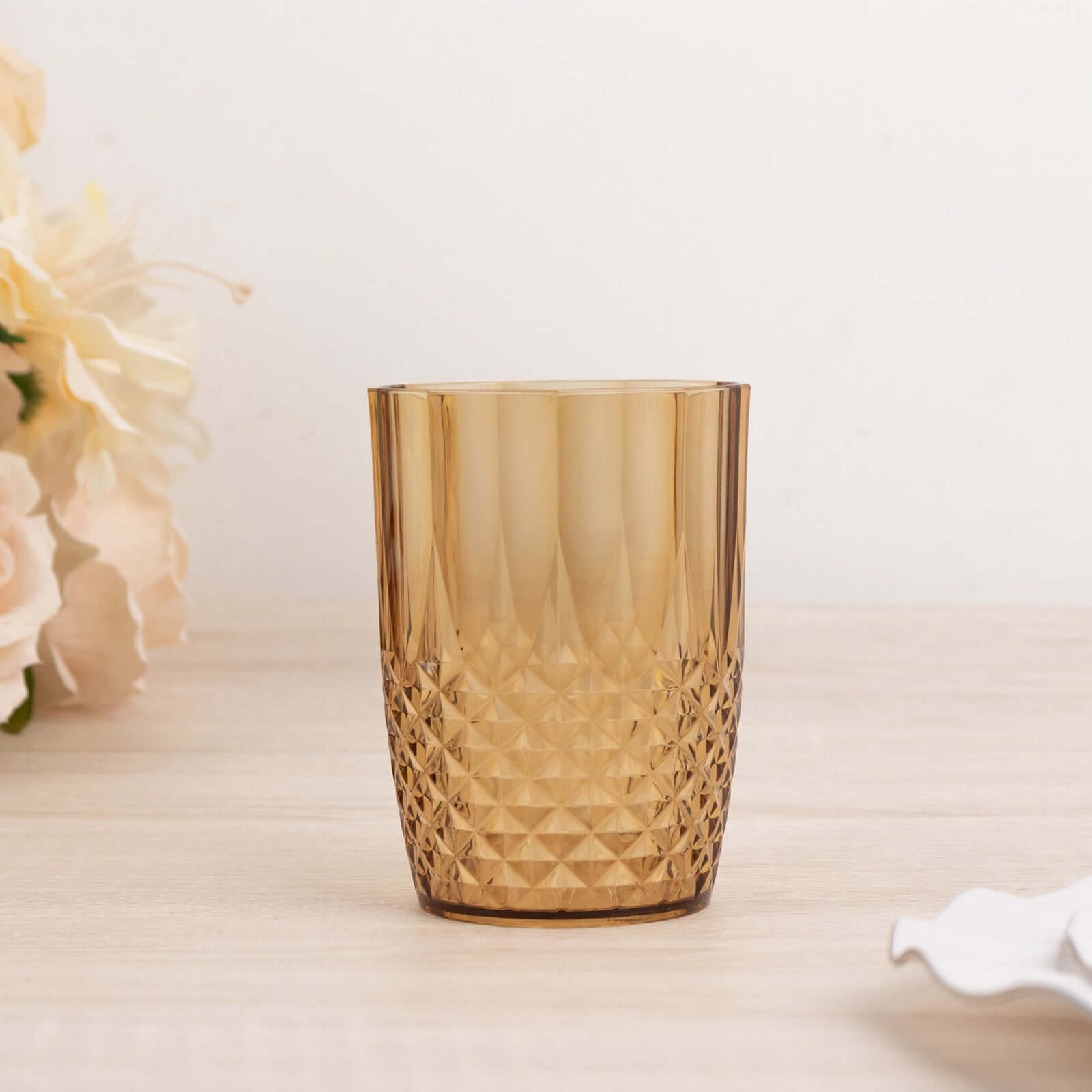 Hot Deal! 6-Pack Reusable 16oz Amber Gold Plastic Tumblers with Crystal Cut Style